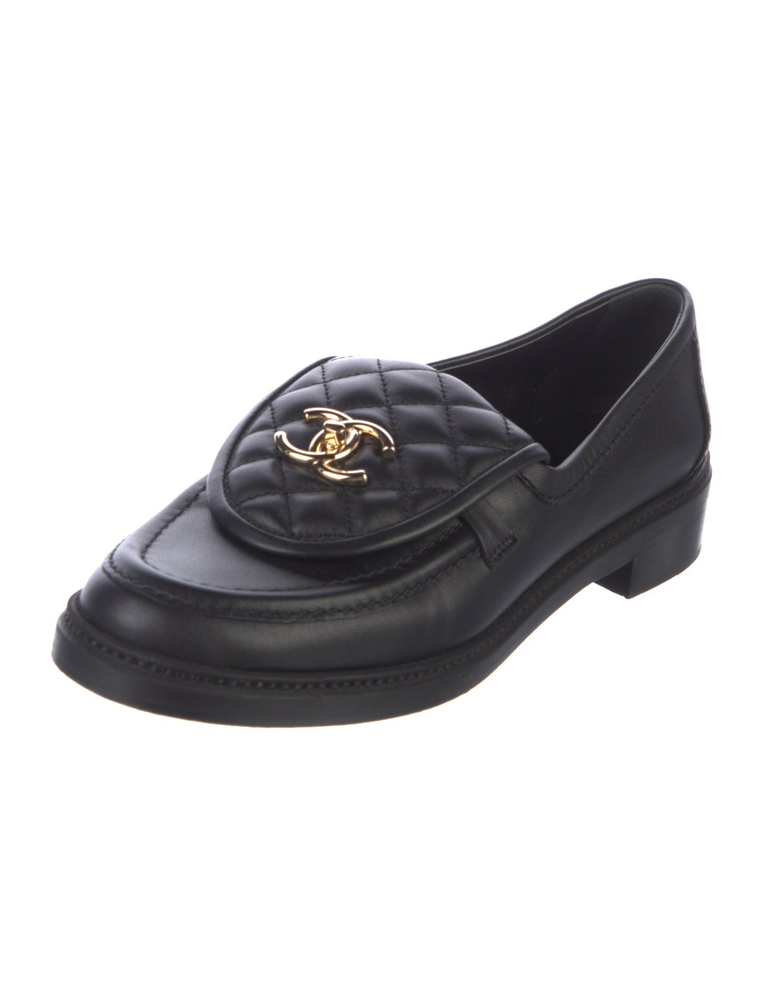 Chanel Interlocking CC Logo Leather Loafers