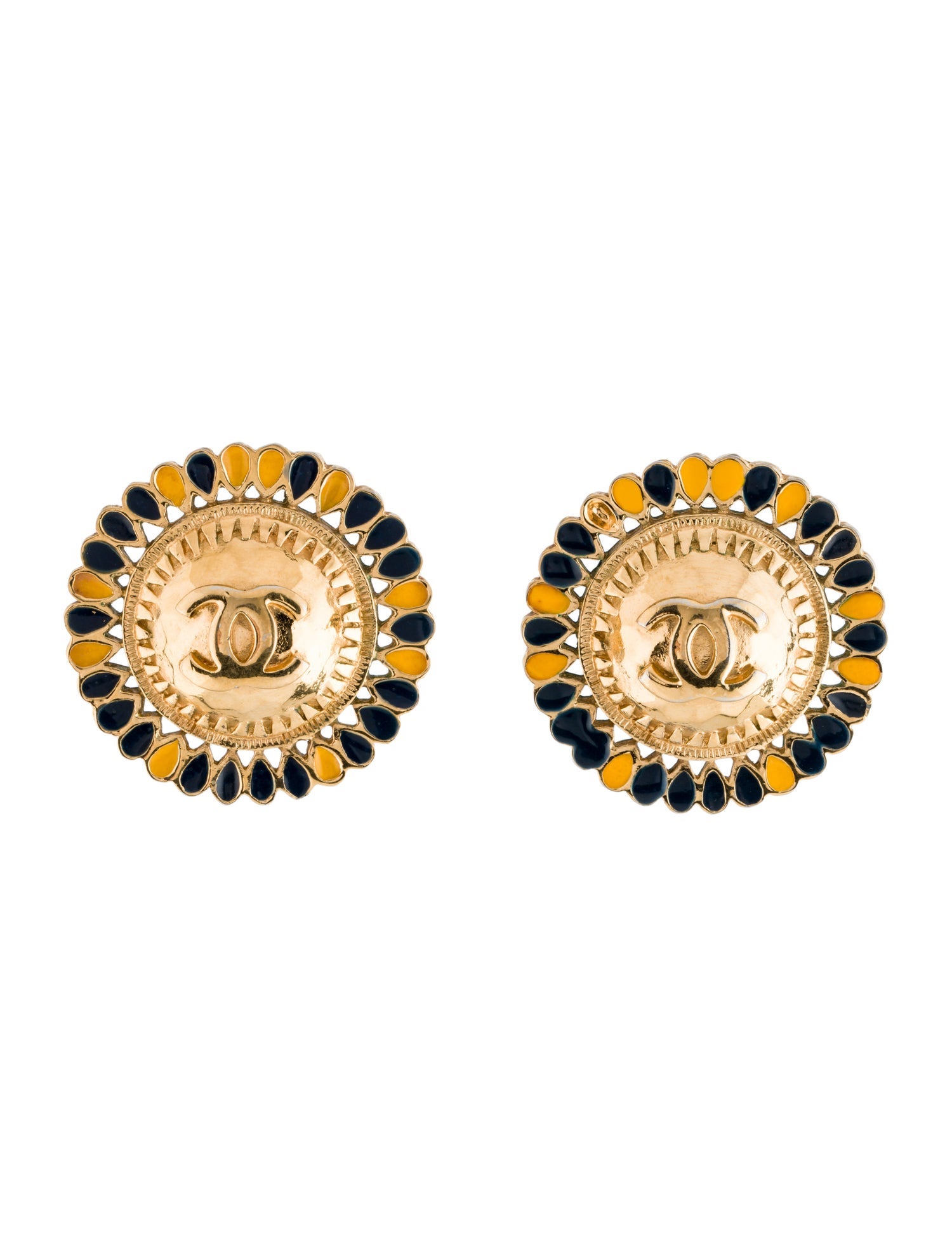 Chanel Vintage Enamel CC Flower Clip-On Earrings