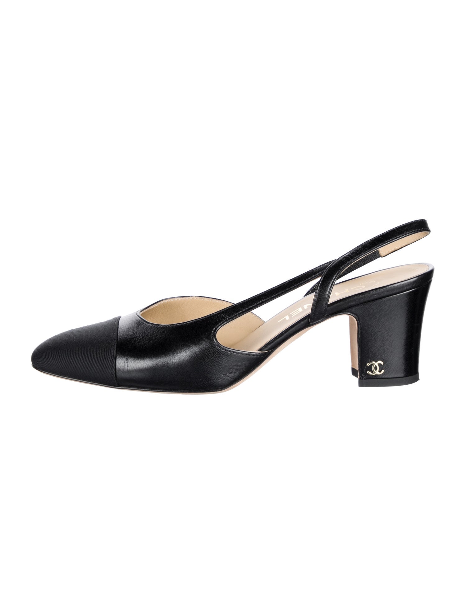 Chanel Interlocking CC Logo Leather Slingback Pumps