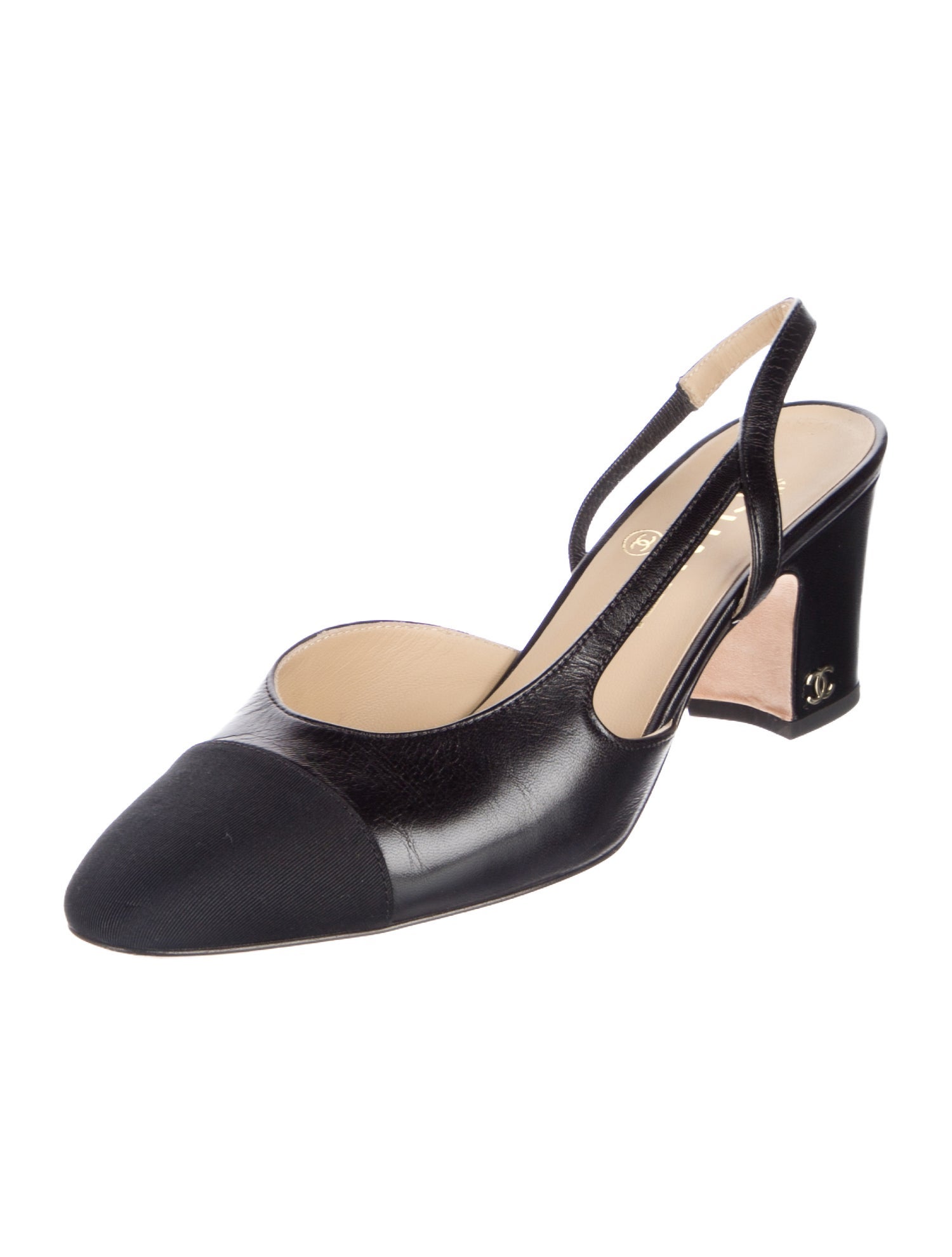Chanel Interlocking CC Logo Leather Slingback Pumps