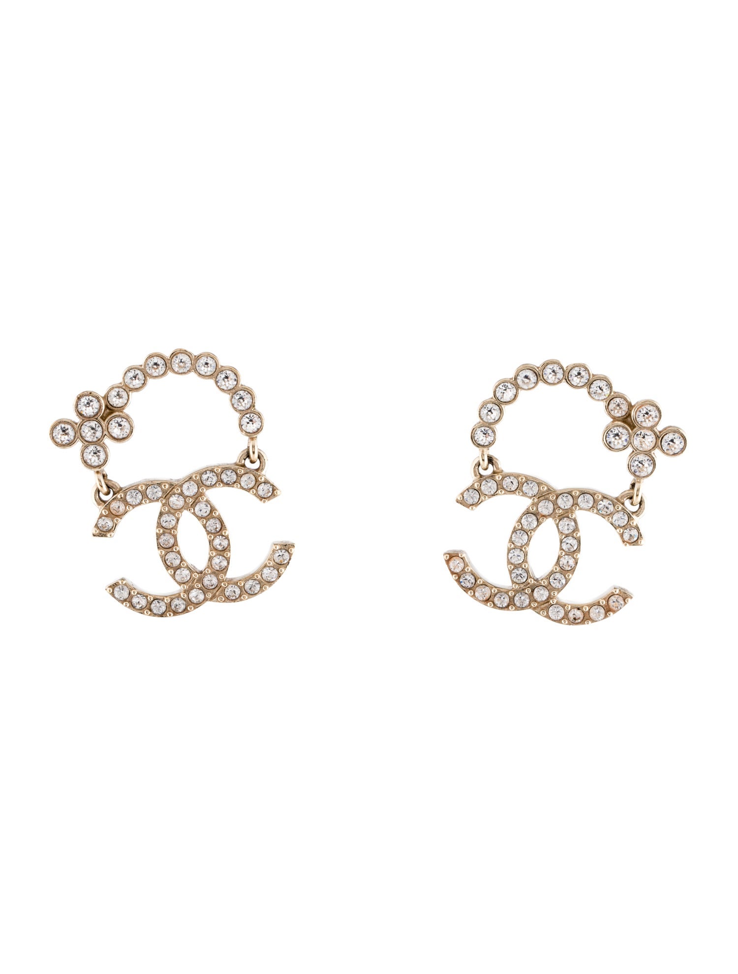Chanel 2023 Strass CC Drop Earrings