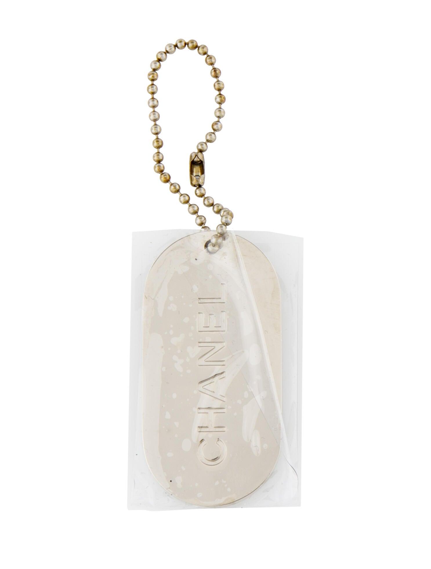 Chanel Striped Dog Tag Keychain