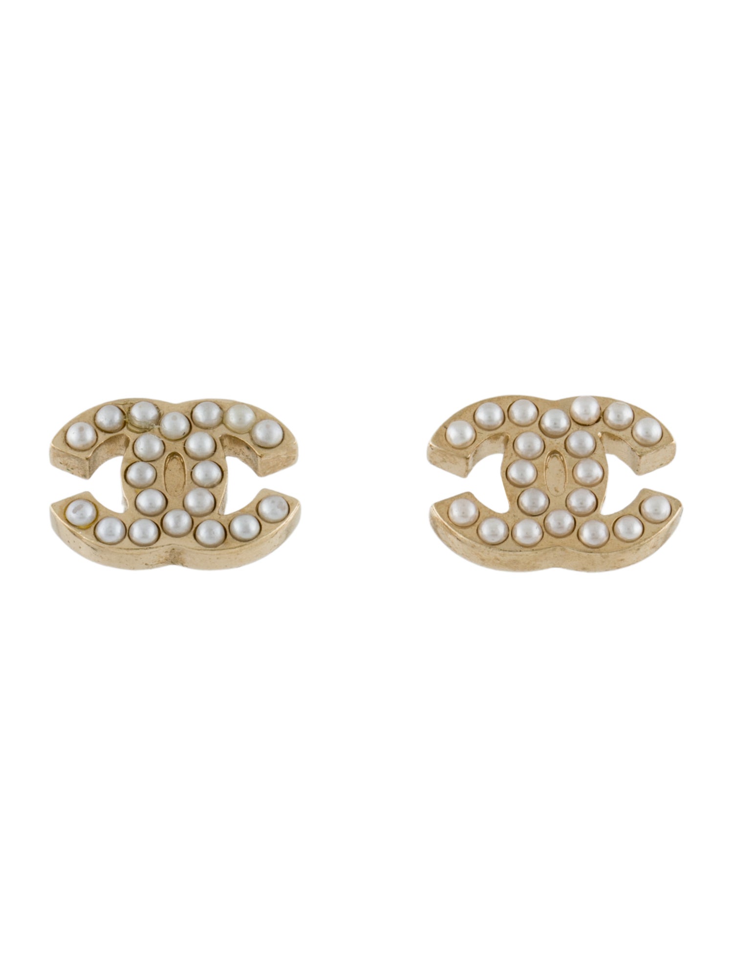 Chanel Faux Pearl CC Stud Earrings
