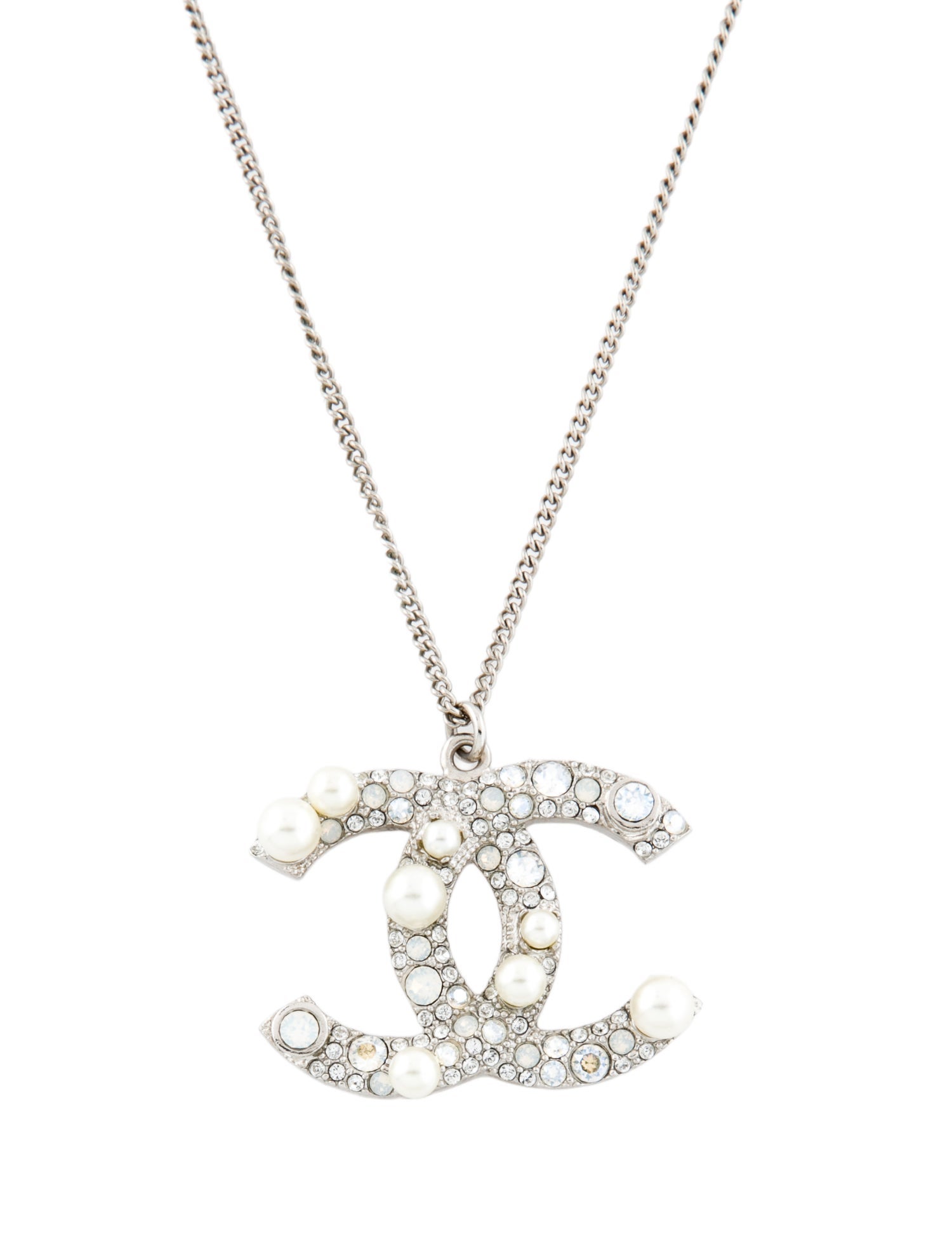 Chanel Faux Pearl & Strass CC Pendant Necklace