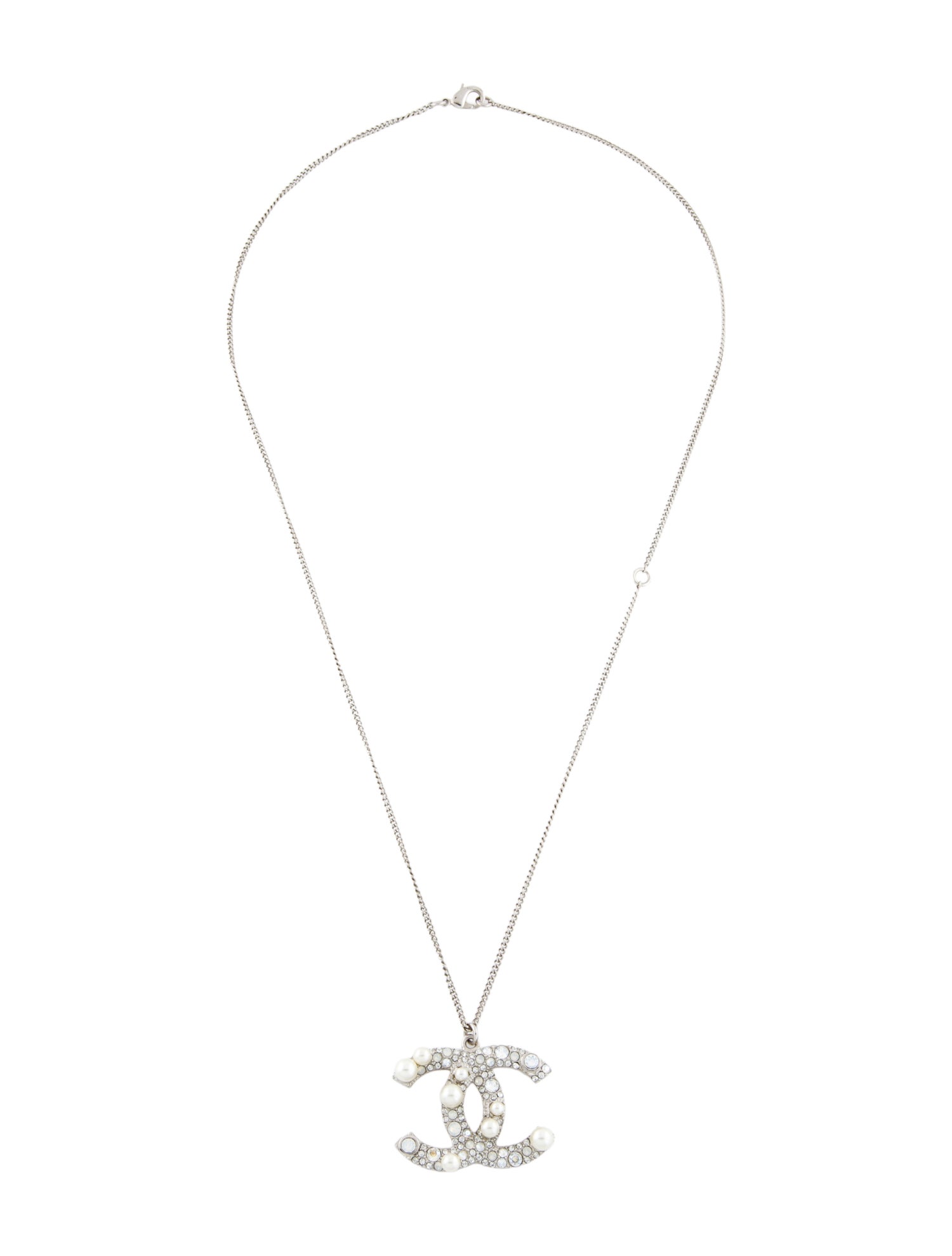 Chanel Faux Pearl & Strass CC Pendant Necklace