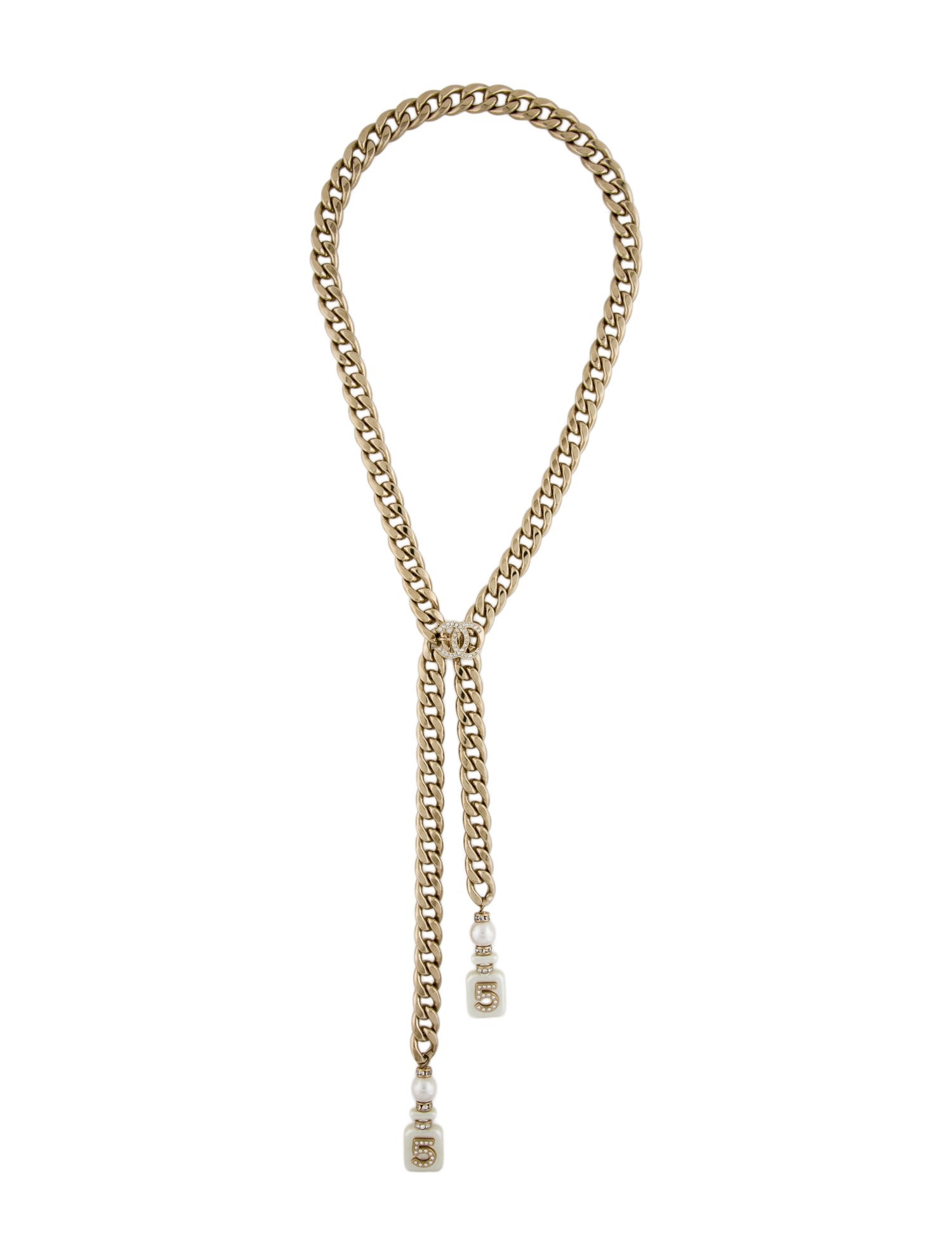 Chanel 2022 Faux Pearl & Strass No 5 Lariat Necklace