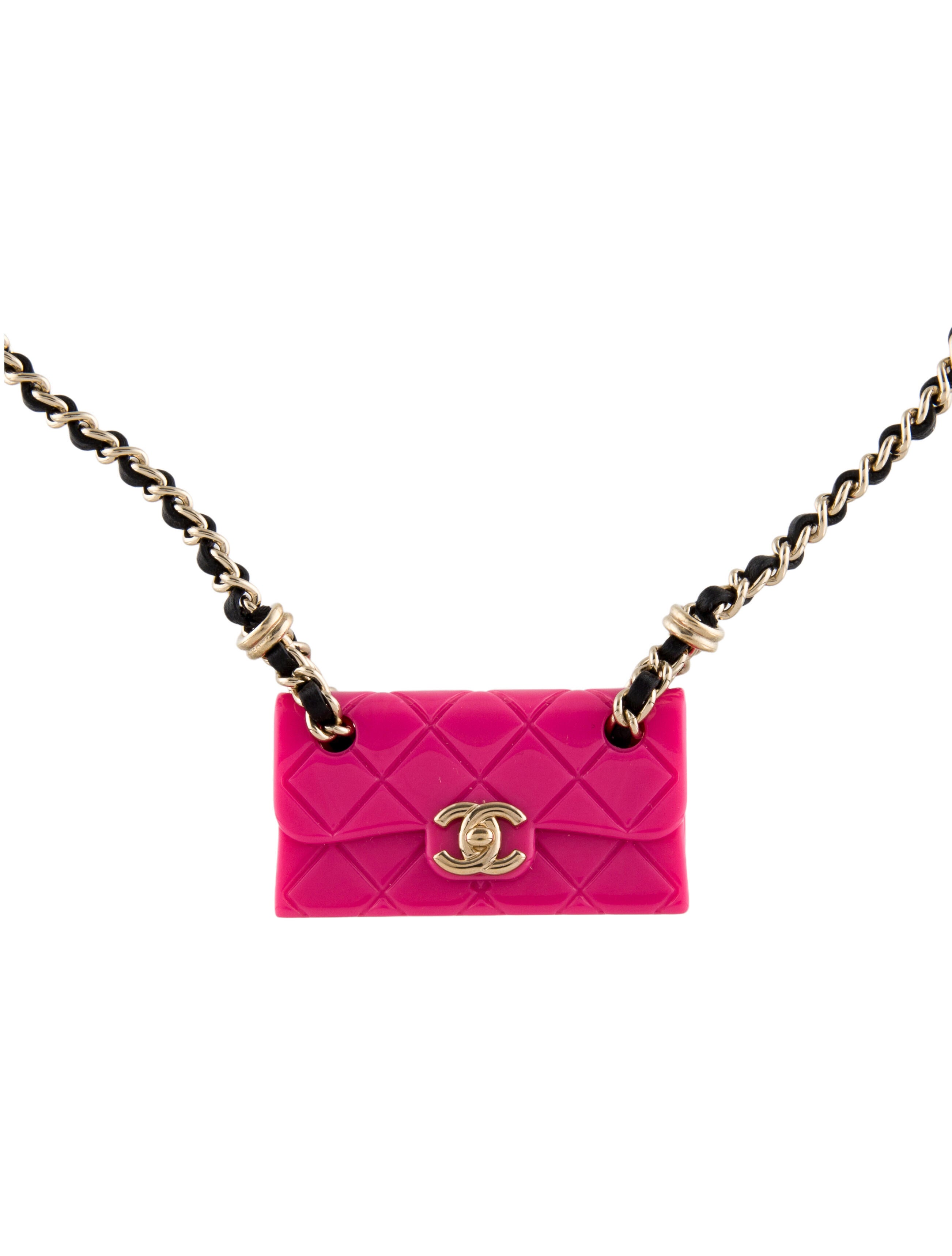 Chanel 2023 Resin & Leather Quilted Flap Bag Pendant Necklace
