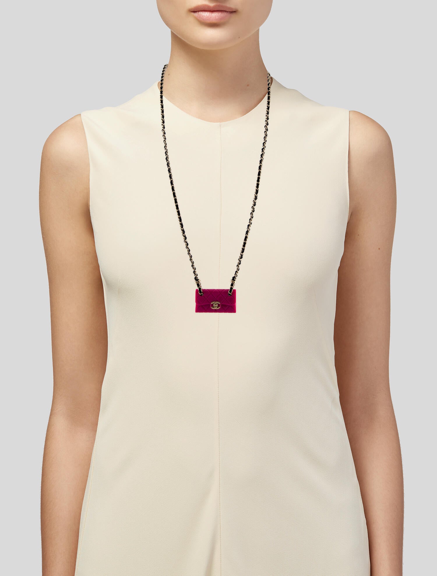 Chanel 2023 Resin & Leather Quilted Flap Bag Pendant Necklace