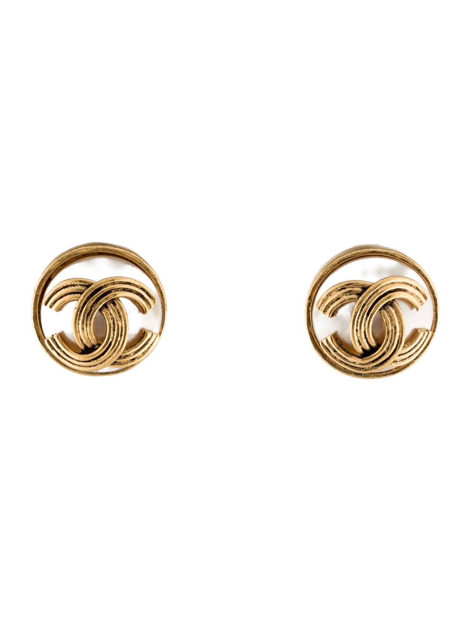 Chanel Vintage Faux Pearl CC Clip-On Earrings