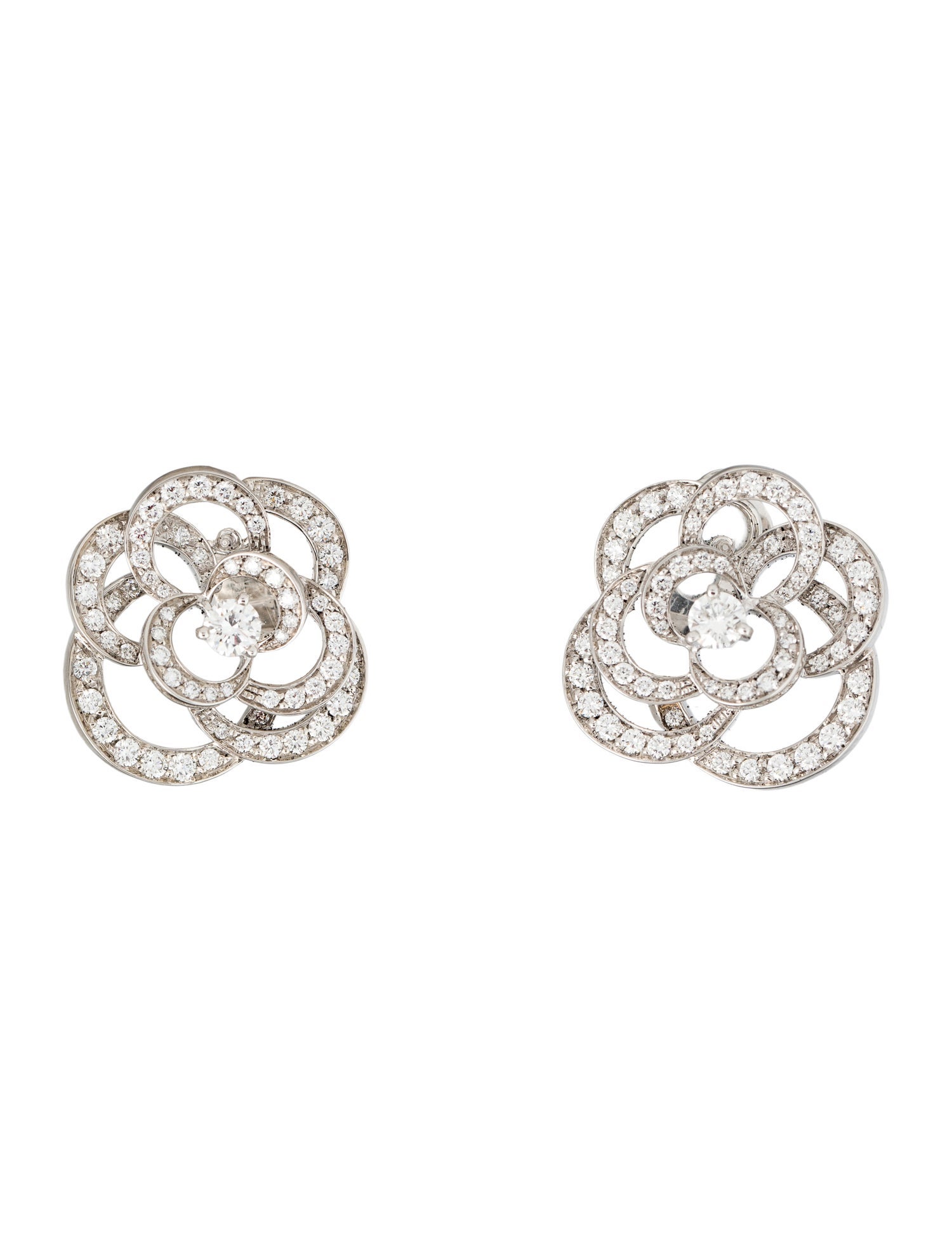 Chanel 18K Diamond Fil de Camélia Earrings