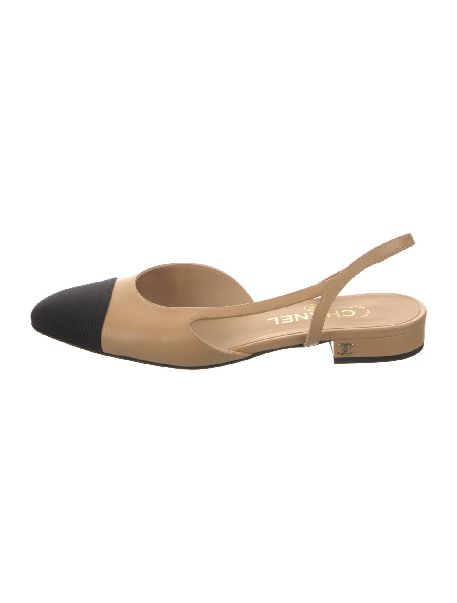 Chanel Interlocking CC Logo Leather Slingback Flats