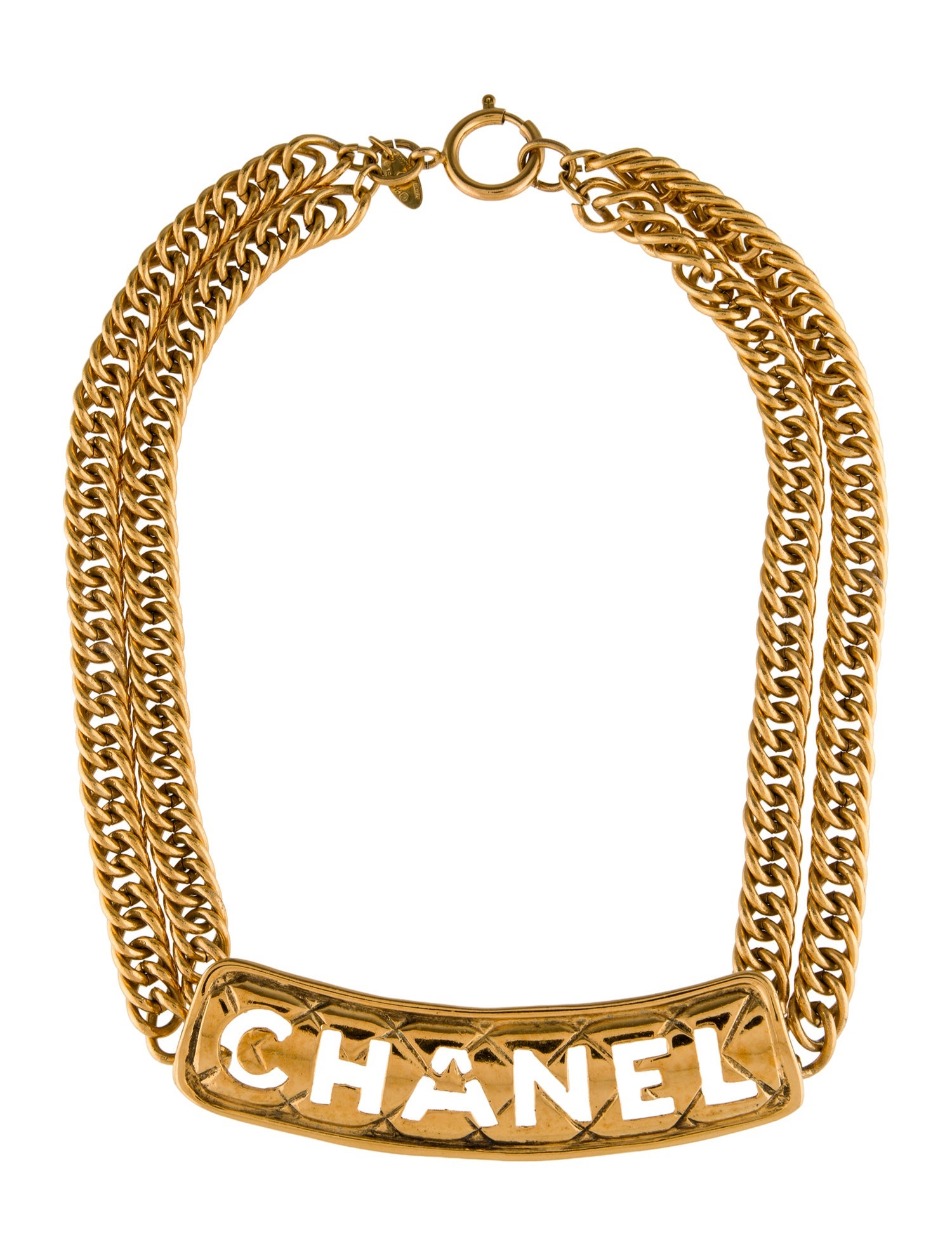 Chanel Vintage Quilted 'Chanel' Cut-Out Logo Necklace