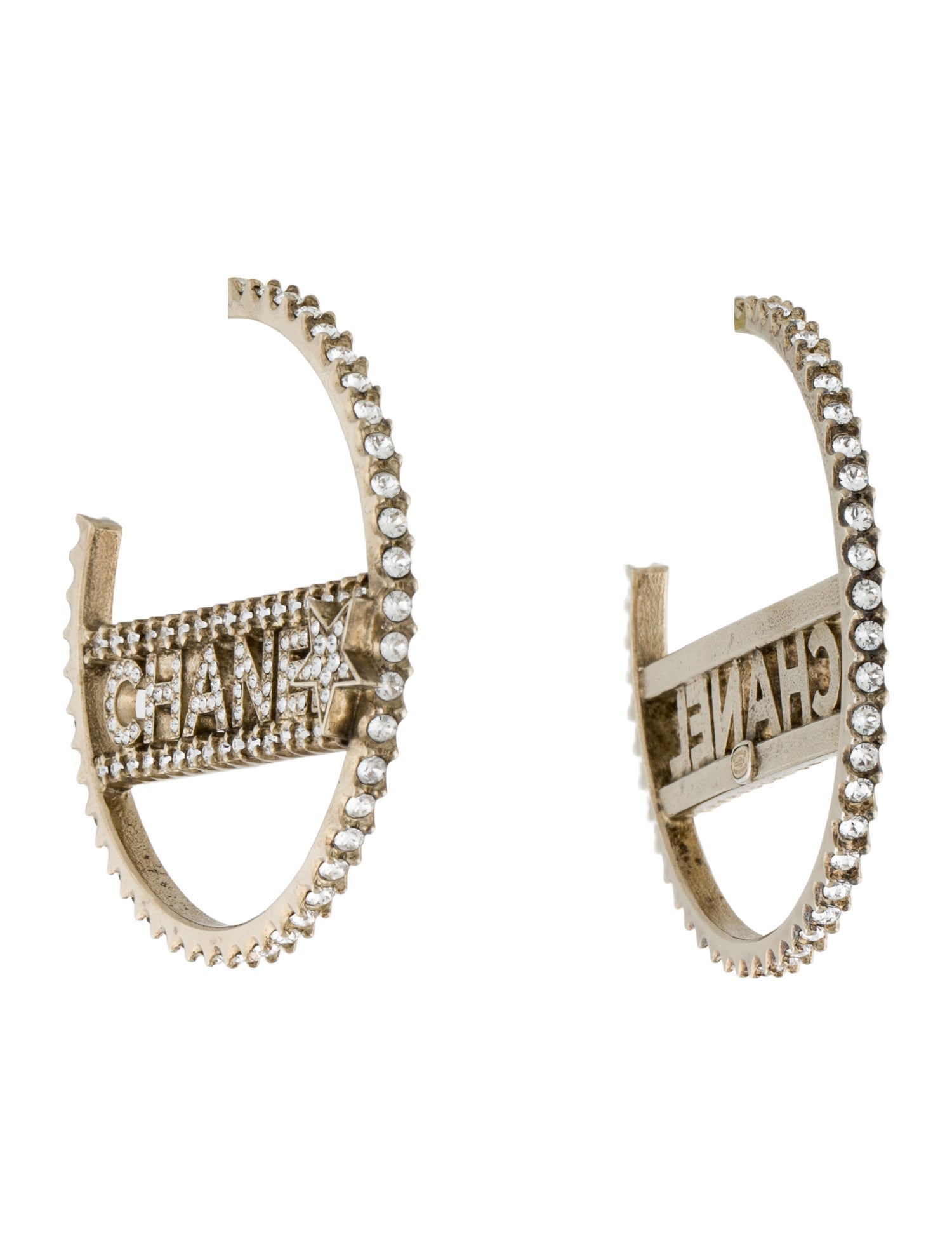 Chanel 2022 Strass CC Logo Hoop Earrings