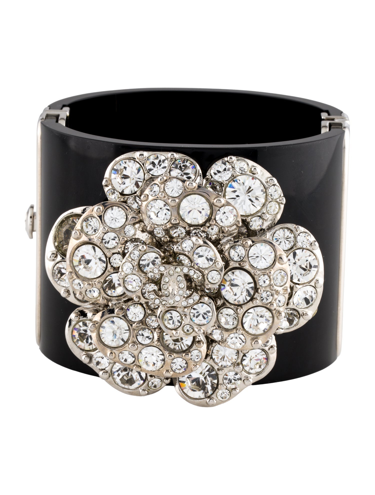 Chanel Crystal & Resin Camellia Cuff Bracelet