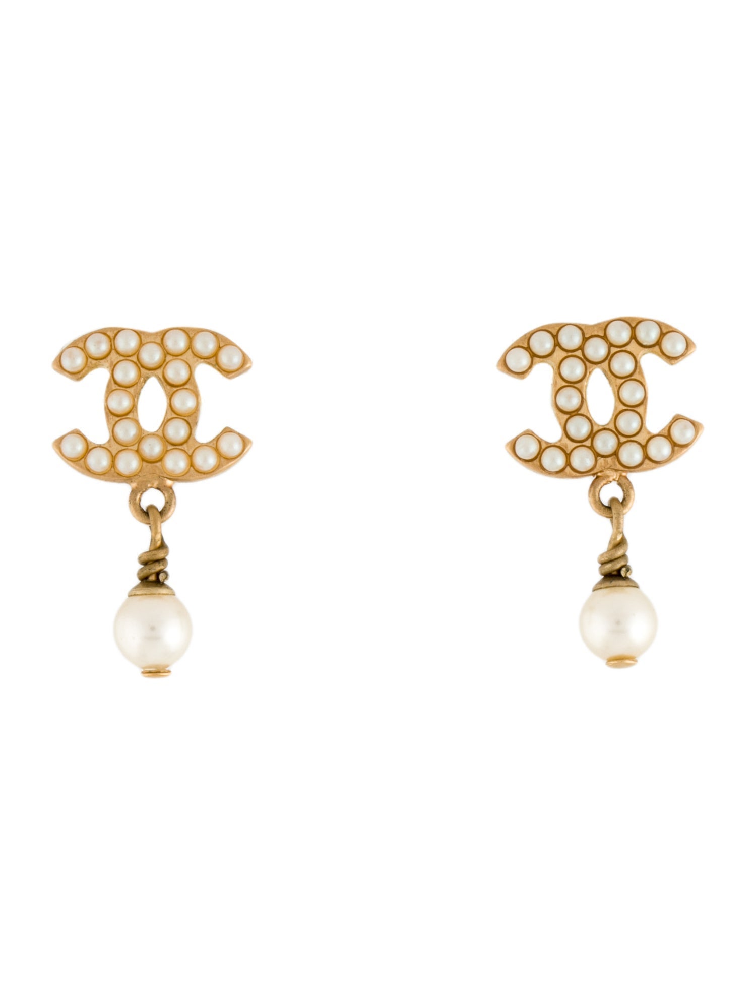 Chanel Faux Pearl CC Drop Earrings