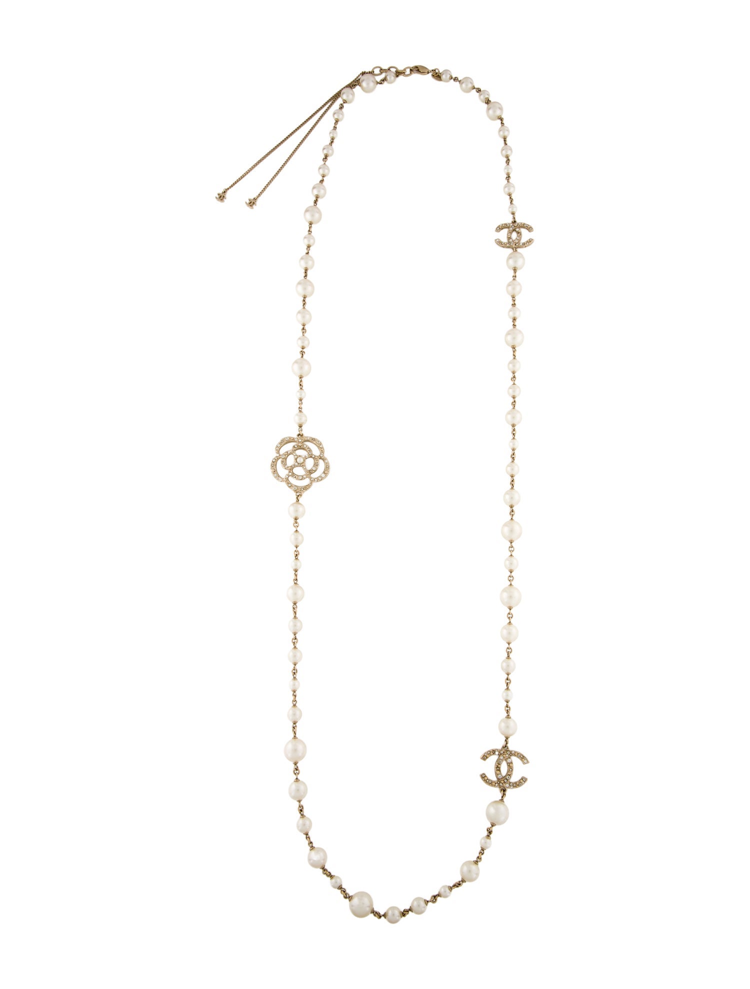 Chanel Faux Pearl & Strass Camelia Necklace