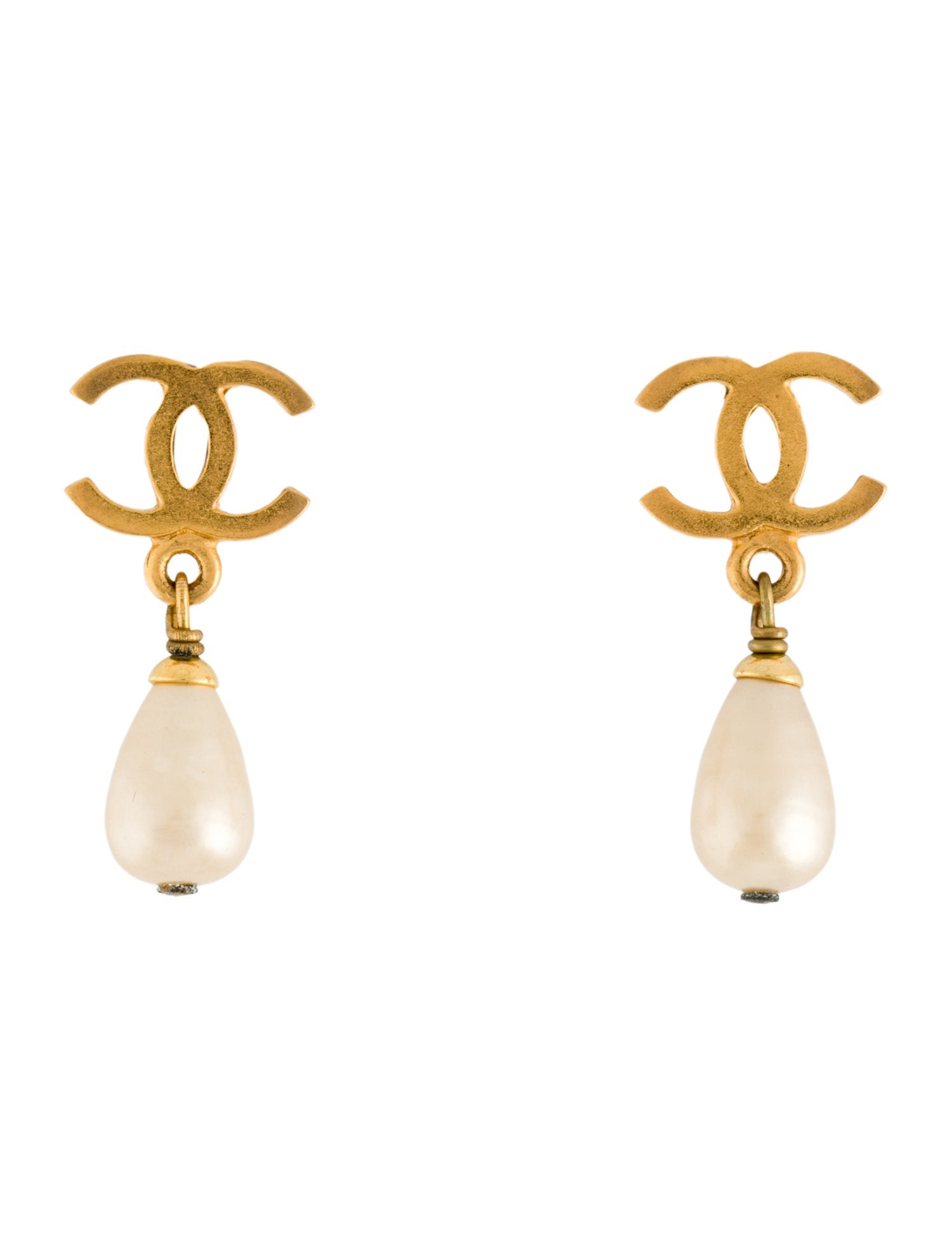 Chanel Vintage Faux Pearl CC Clip-On Drop Earrings