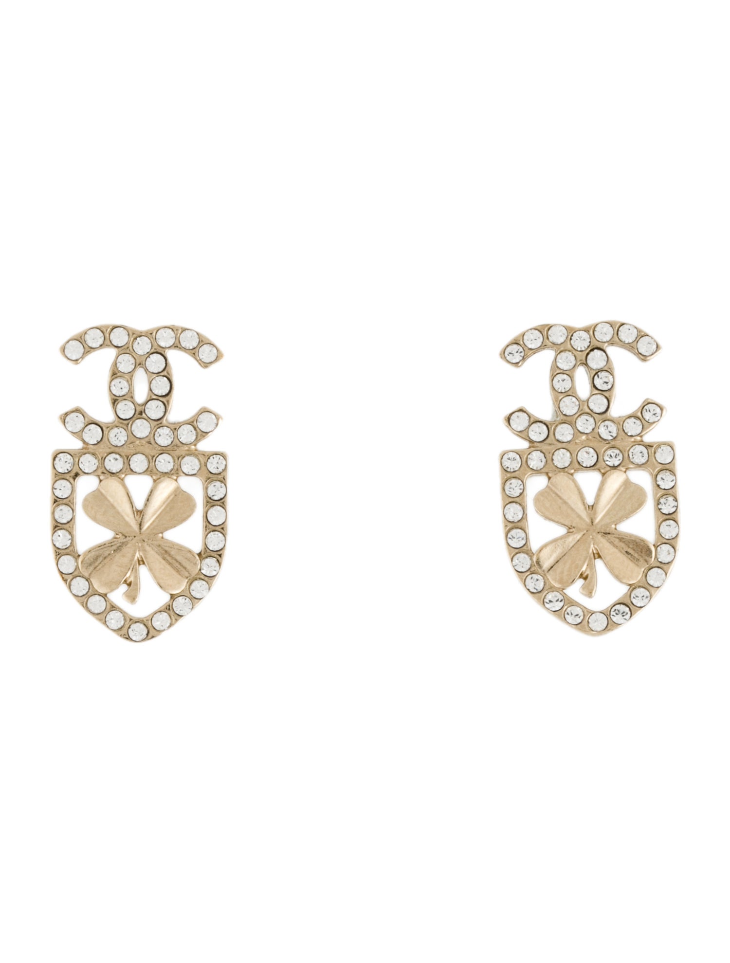 Chanel Strass CC Lucky Clover Stud Earrings