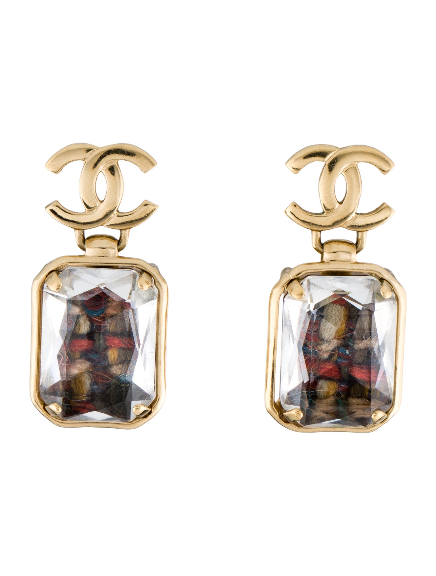 Chanel Strass & Tweed CC Drop Earrings