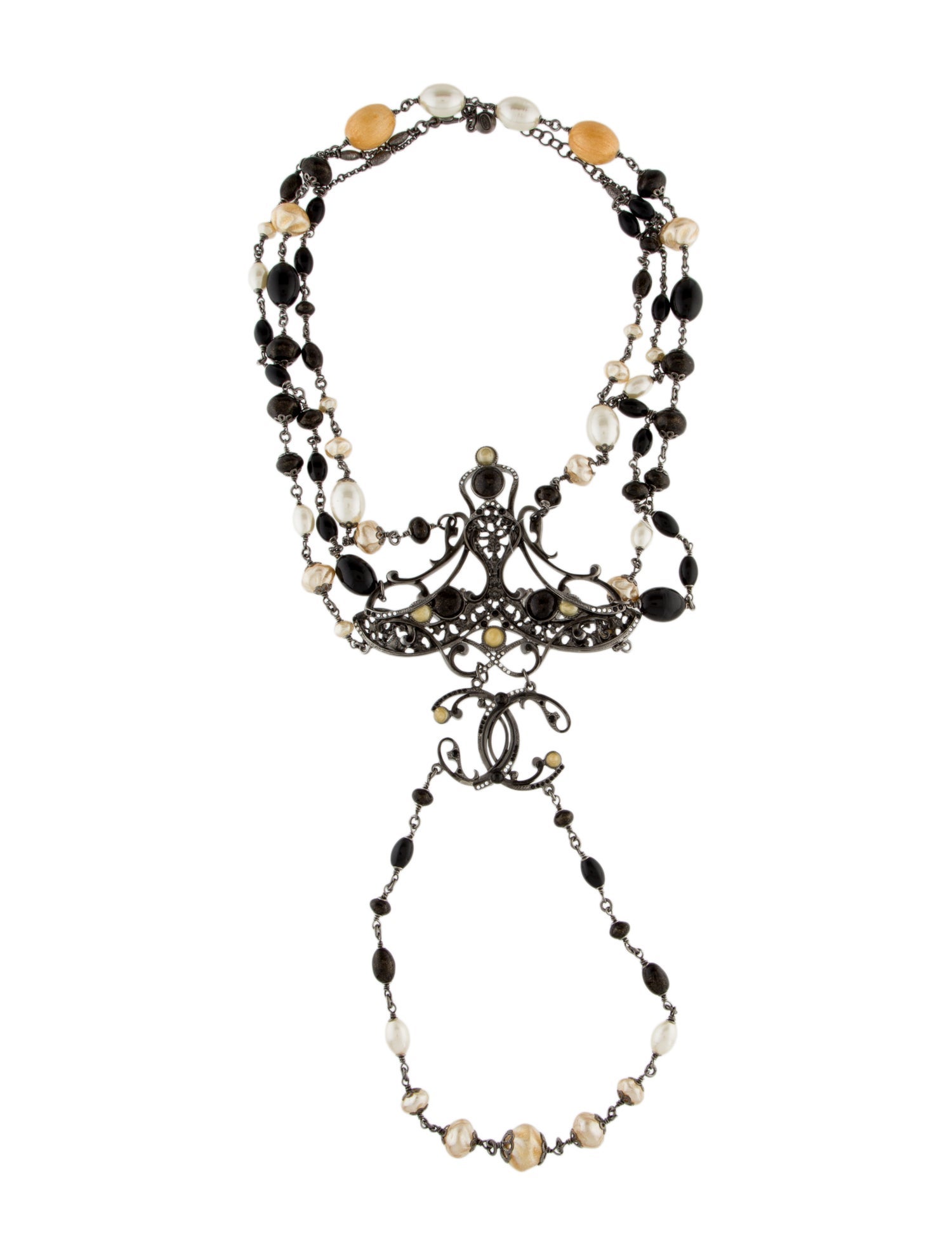 Chanel Faux Pearl, Strass & Resin Beaded CC Collar Necklace