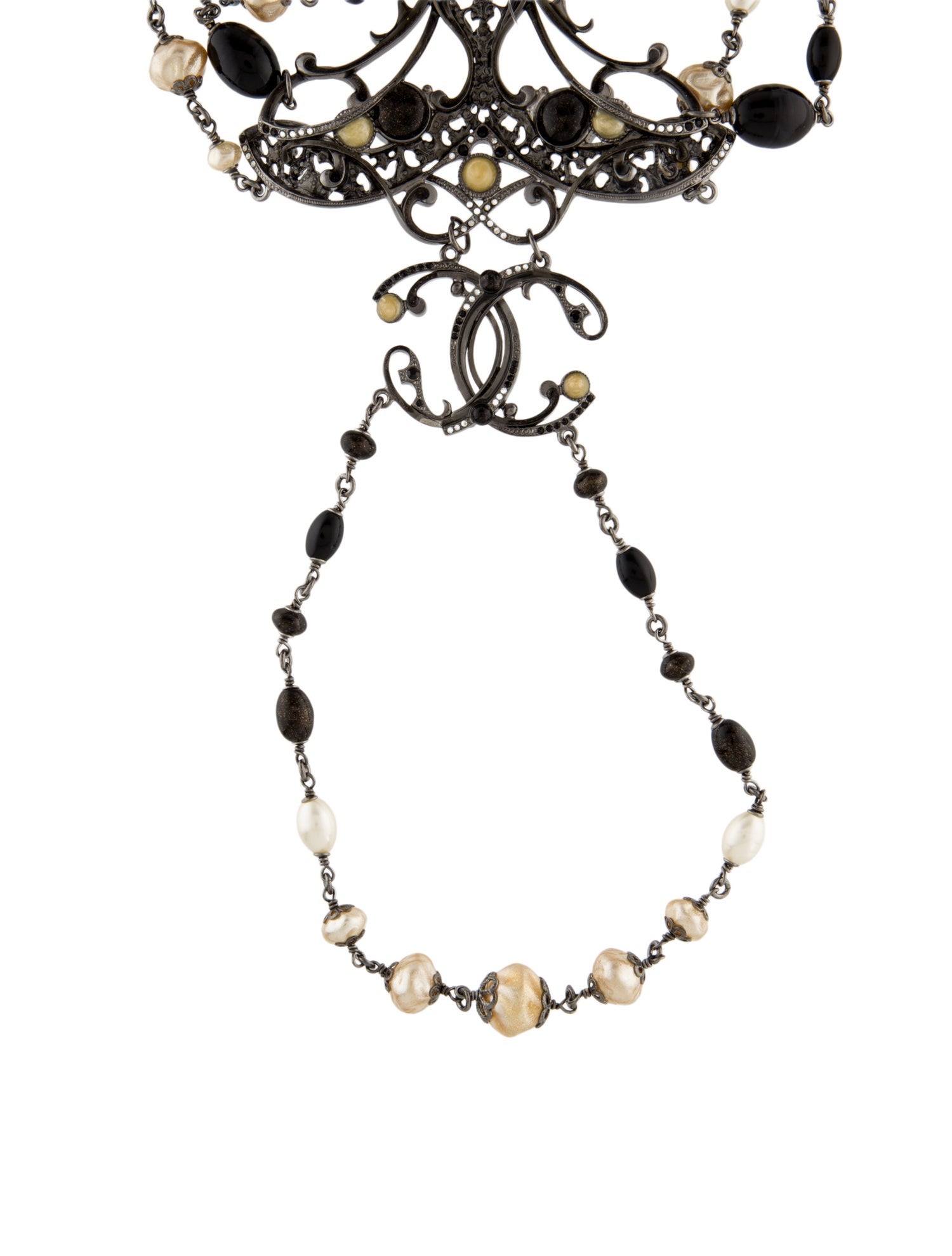 Chanel Faux Pearl, Strass & Resin Beaded CC Collar Necklace