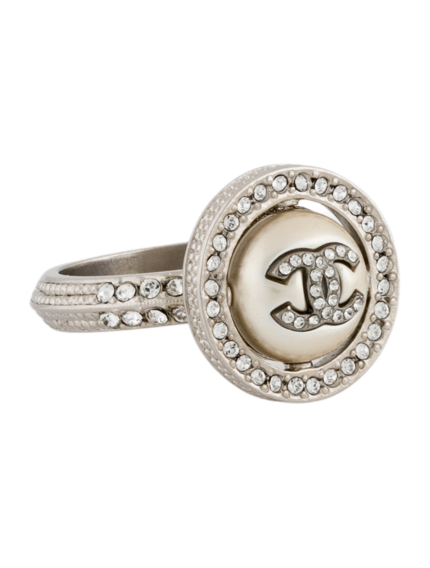 Chanel 2019 Faux Pearl & Strass CC Cocktail Ring