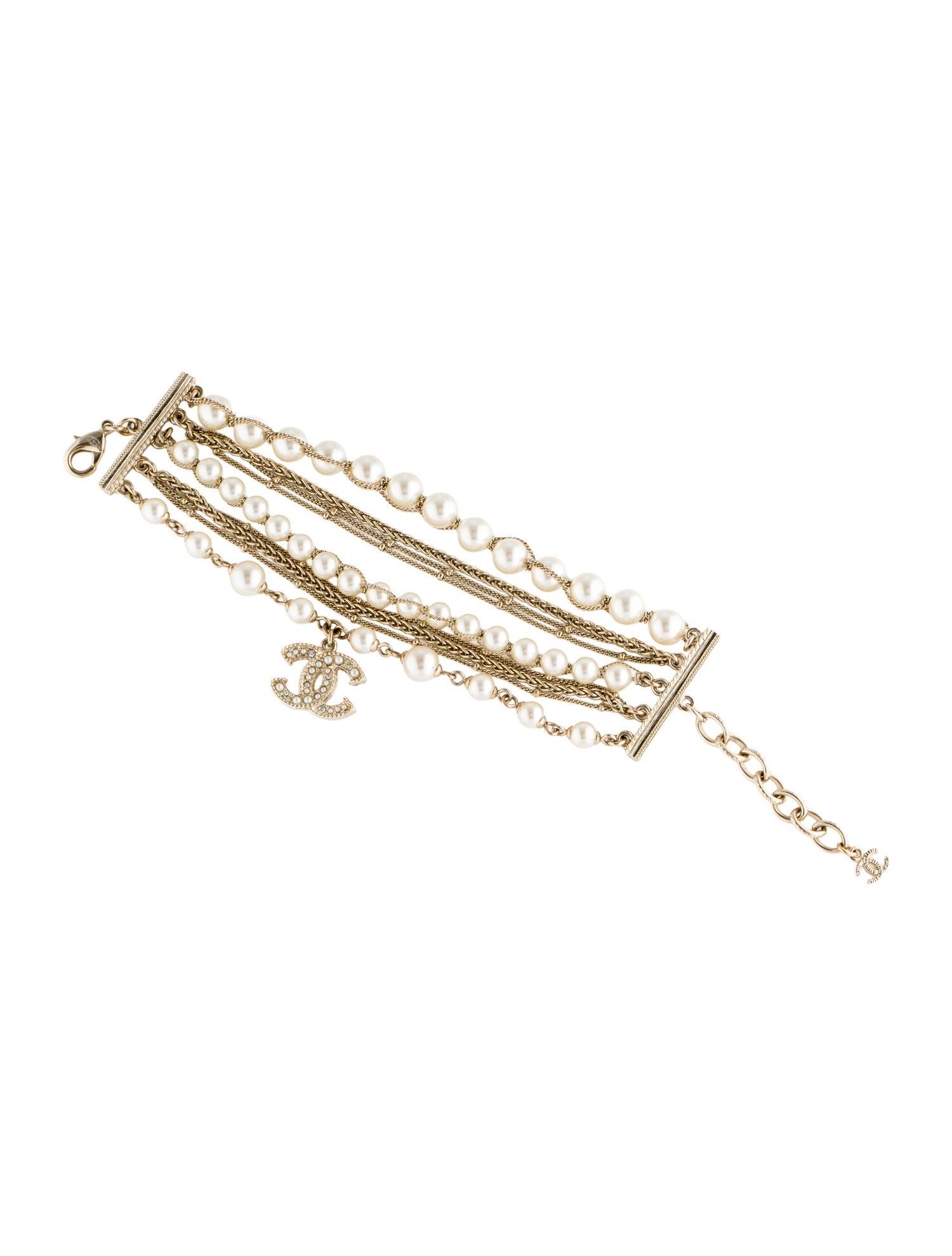 Chanel Faux Pearl & Strass CC Multistrand Bracelet