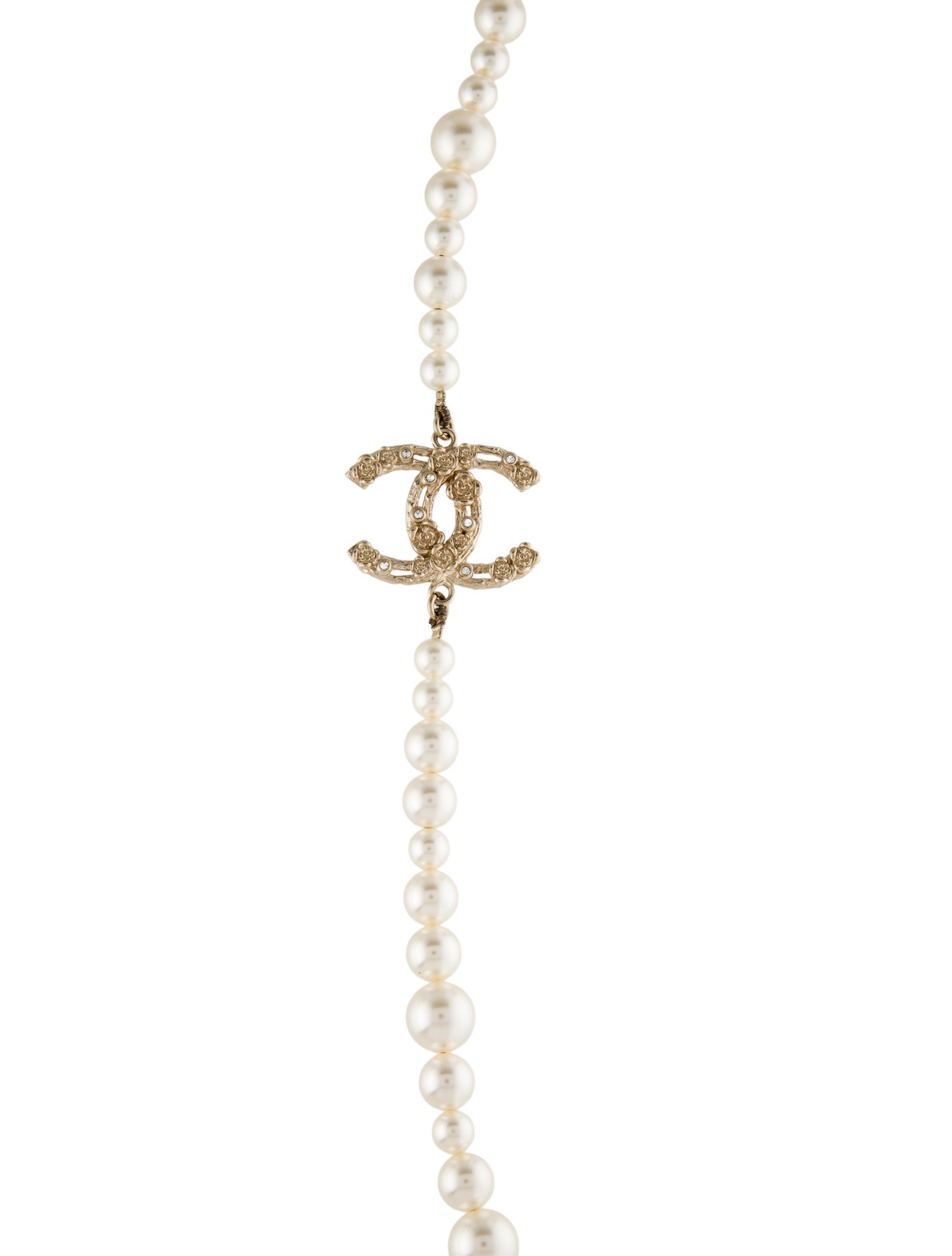 Chanel 2022 Faux Pearl & Strass CC Logo Long Necklace