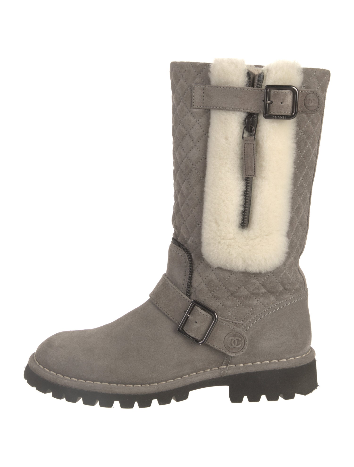 Chanel Interlocking CC Logo Suede Moto Boots