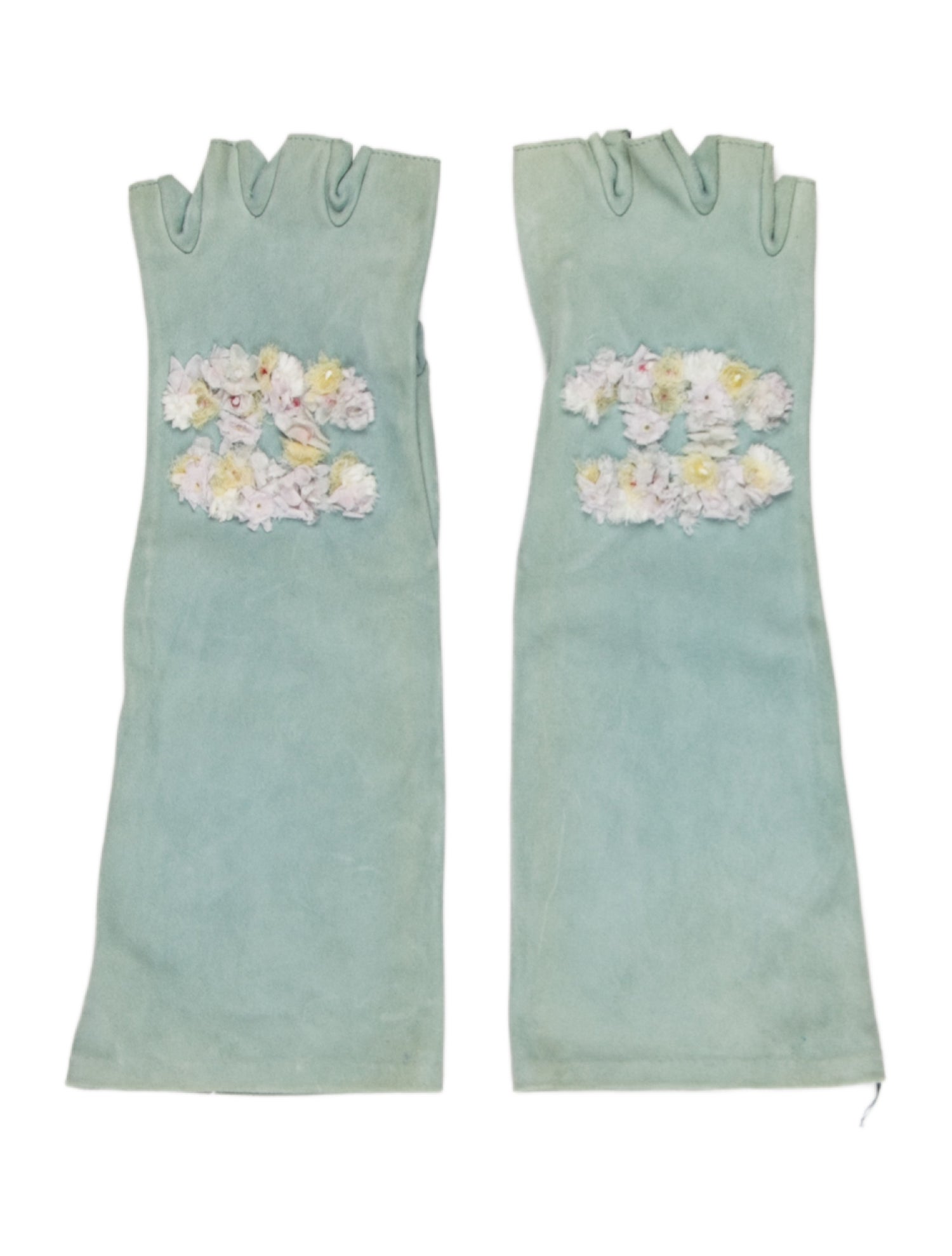 Chanel Suede Camellia CC Fingerless Gloves
