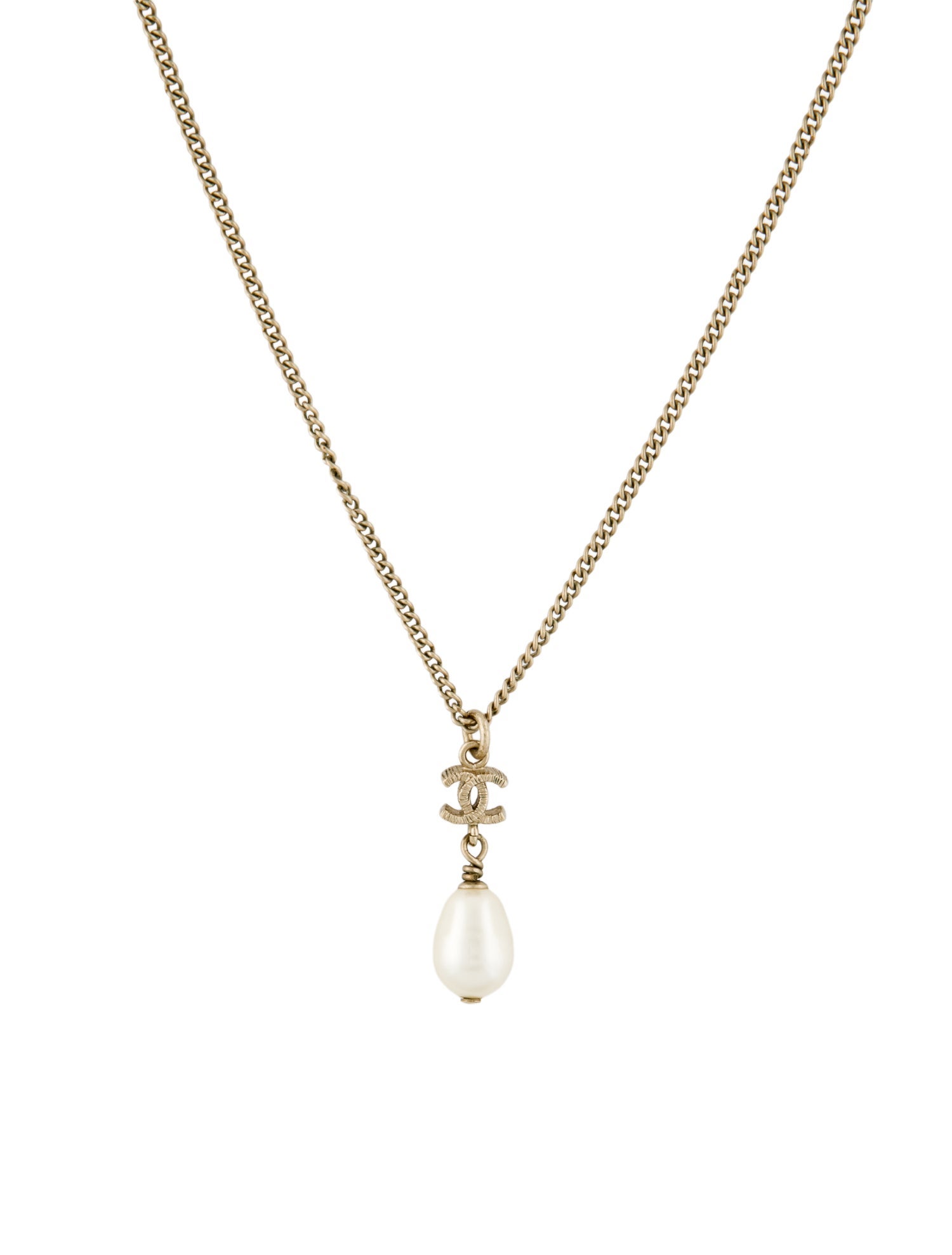 Chanel Faux Pearl CC Pendant Necklace