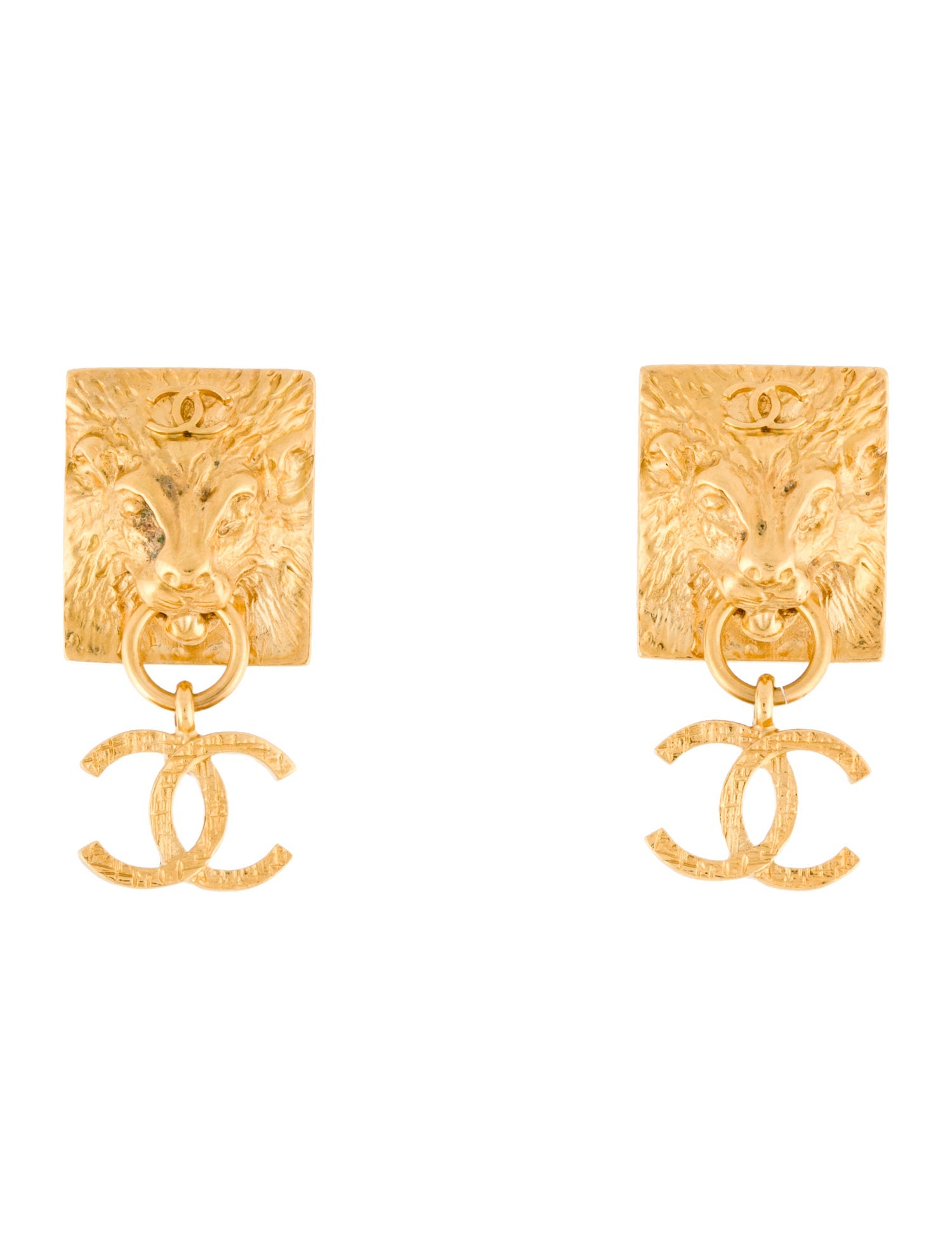 Chanel 2022 Lion Door Knocker CC Drop Earrings