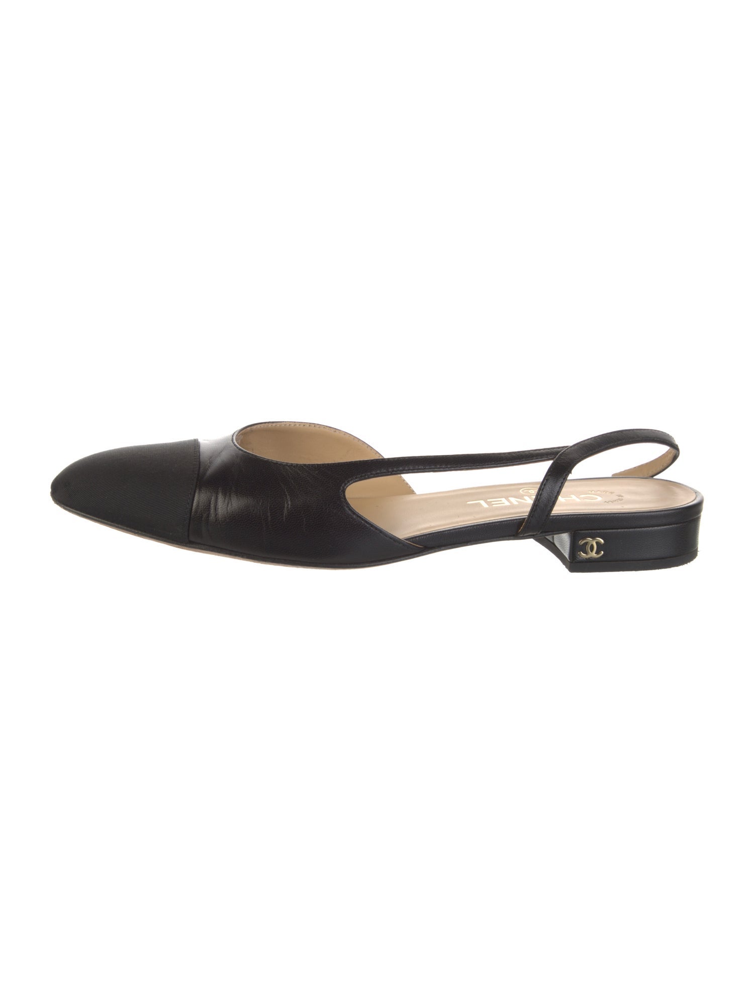 Chanel Interlocking CC Logo Goat Leather Slingback Flats