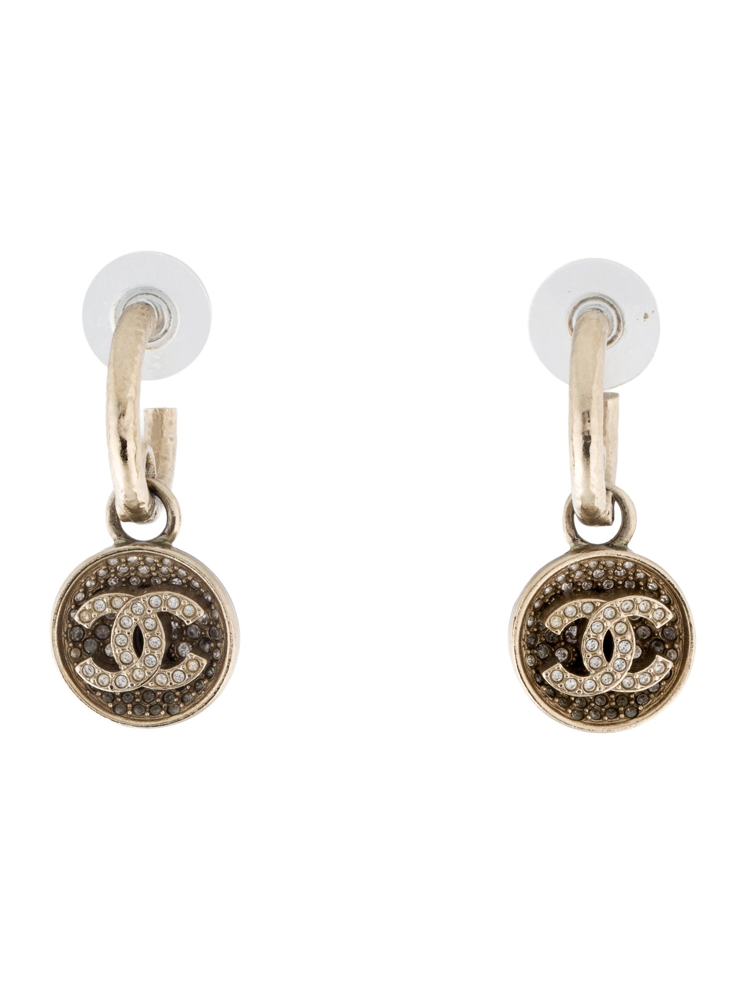 Chanel 2023 Resin & Strass CC Hoop Drop Earrings