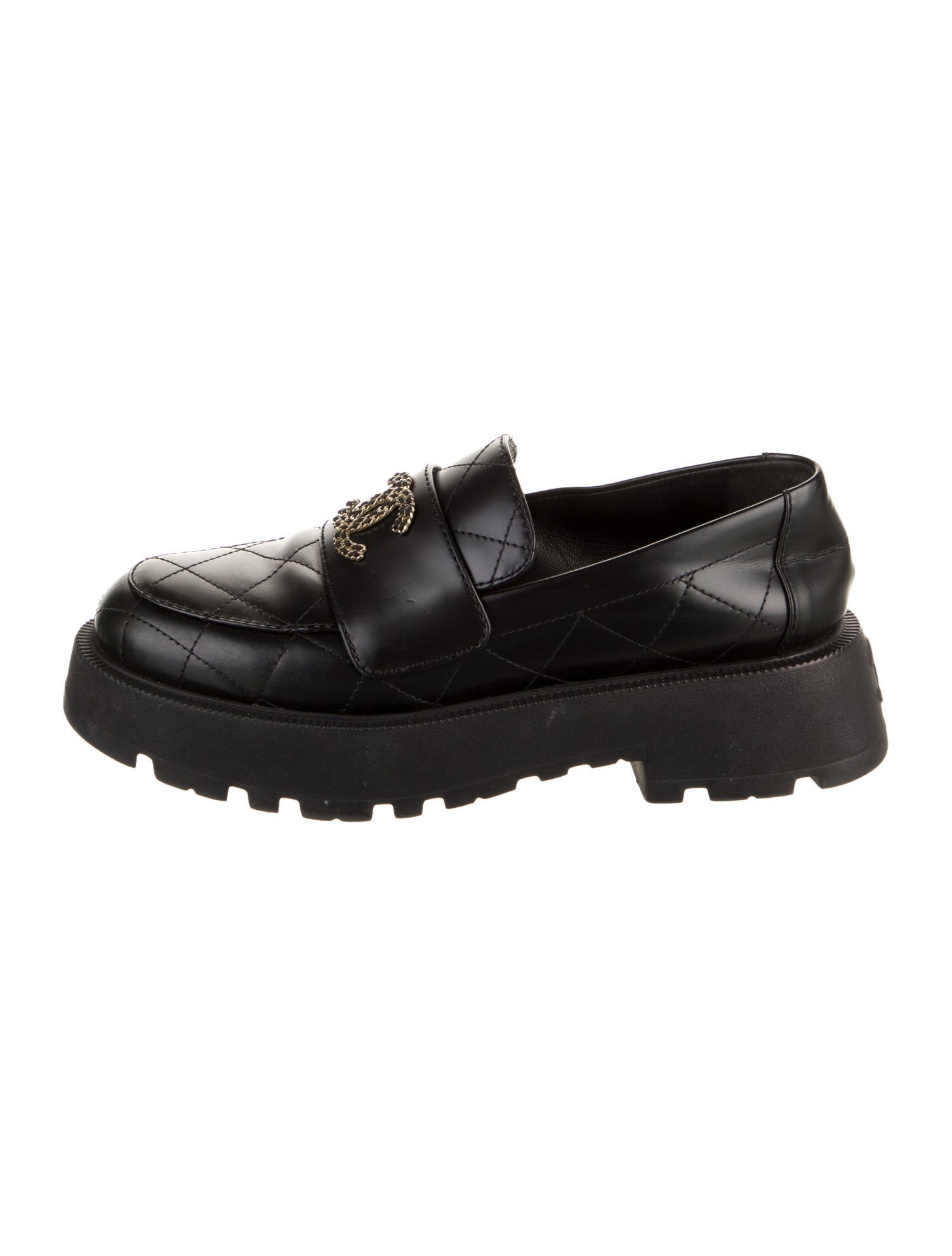 Chanel Interlocking CC Logo Leather Loafers