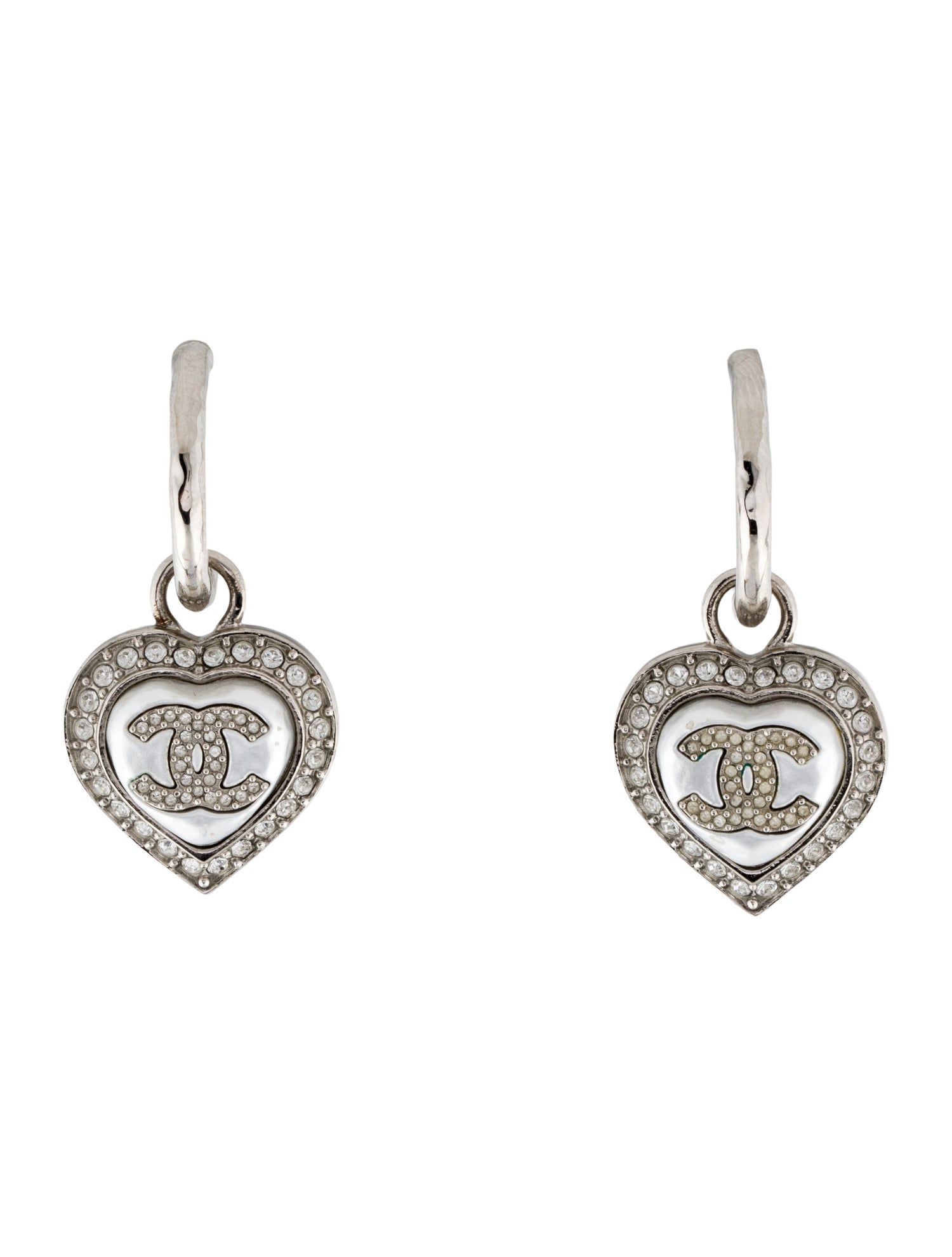 Chanel 2023 Faux Pearl & Strass CC Heart Drop Earrings