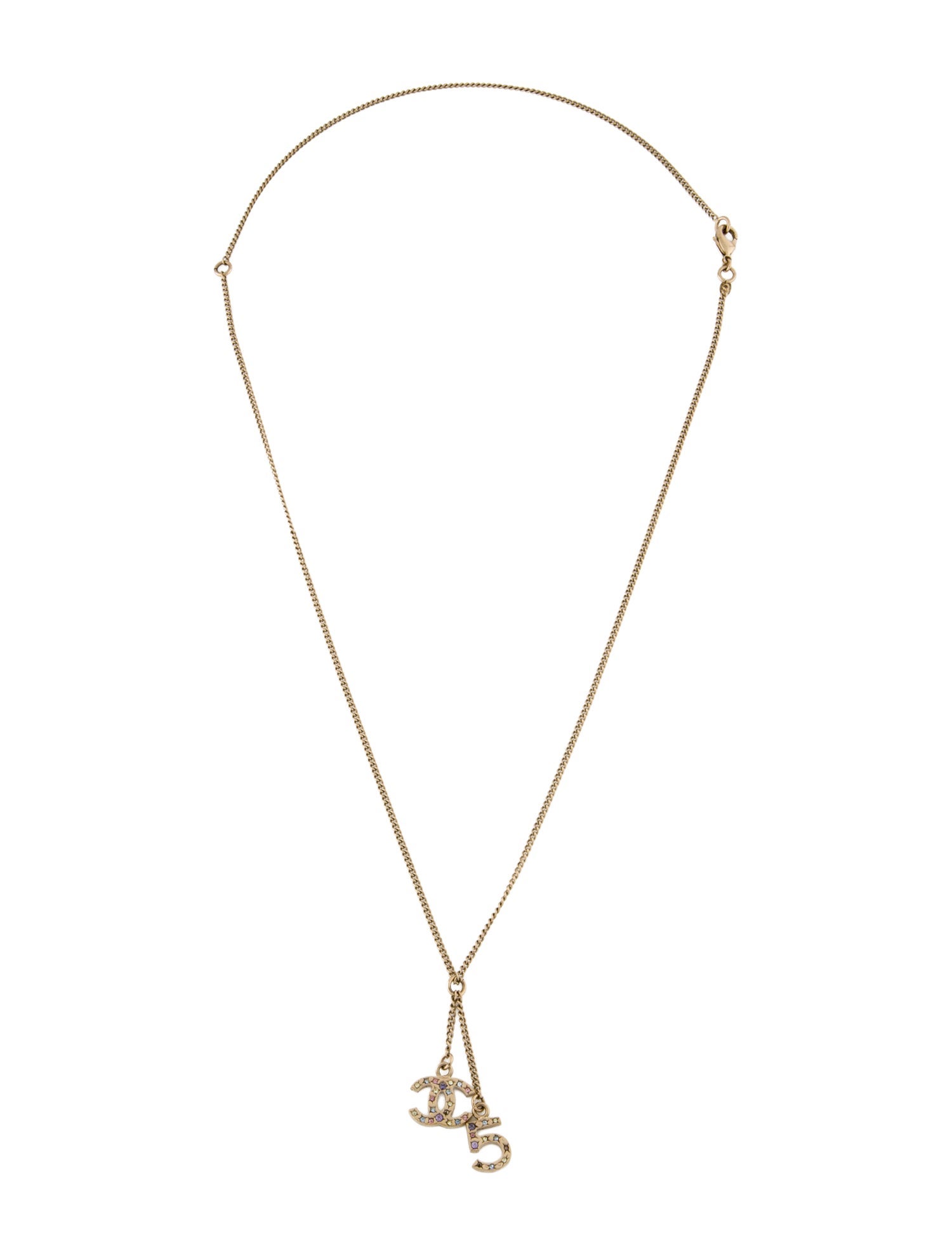 Chanel Strass Logo Charm Necklace