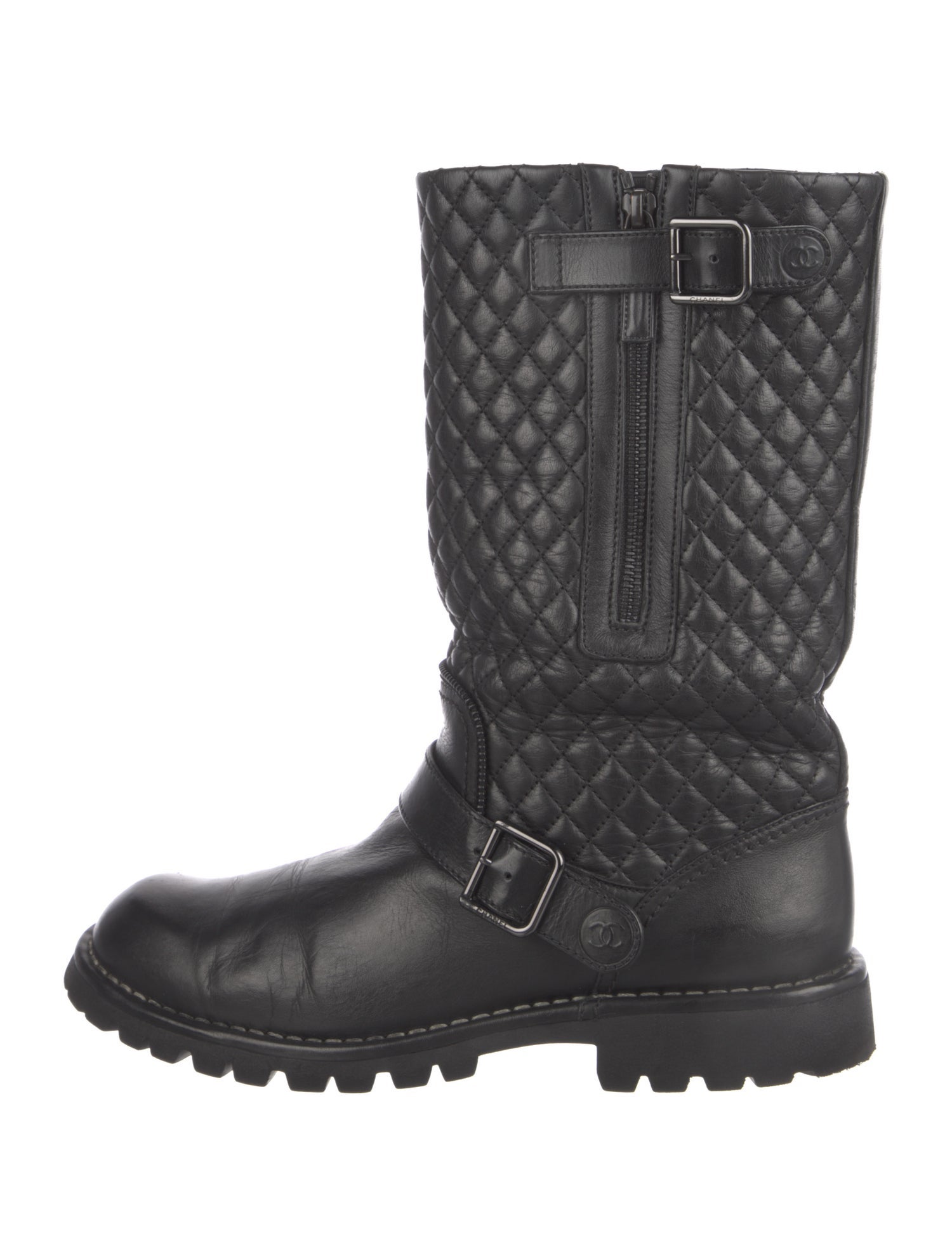 Chanel 2013 Interlocking CC Logo Moto Boots
