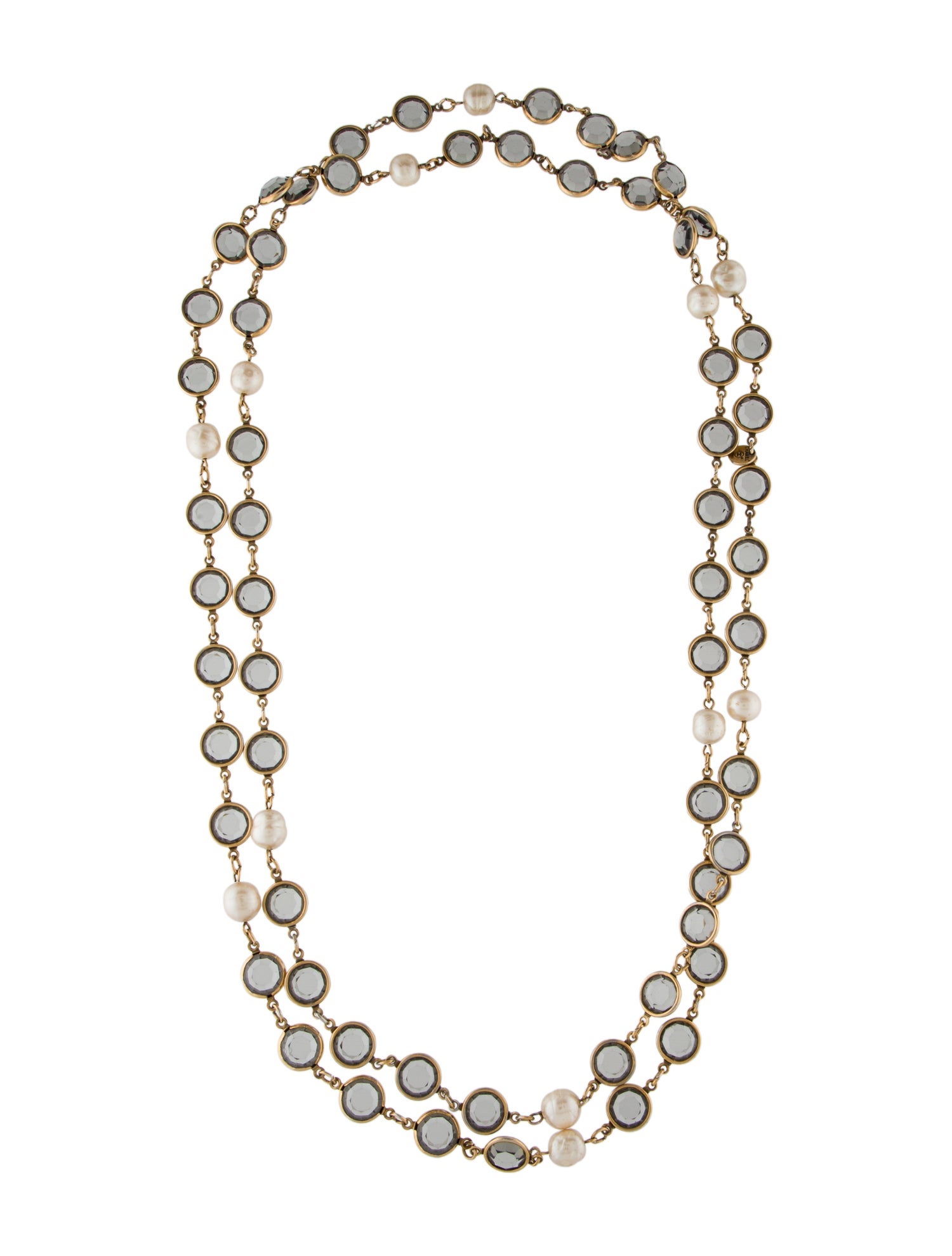 Chanel Vintage Faux-Pearl & Crystal Chicklets Necklace