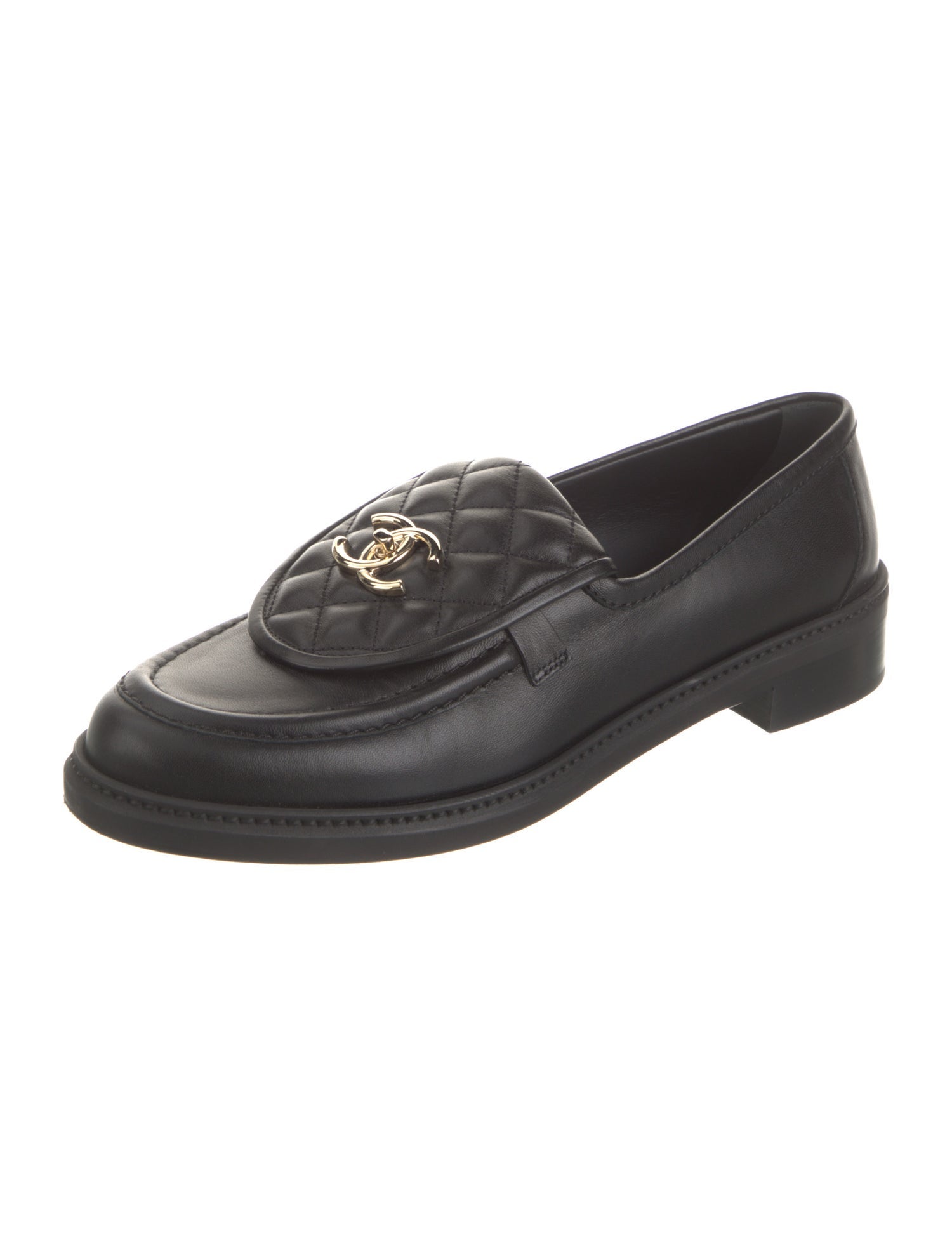 Chanel Interlocking CC Logo Leather Loafers