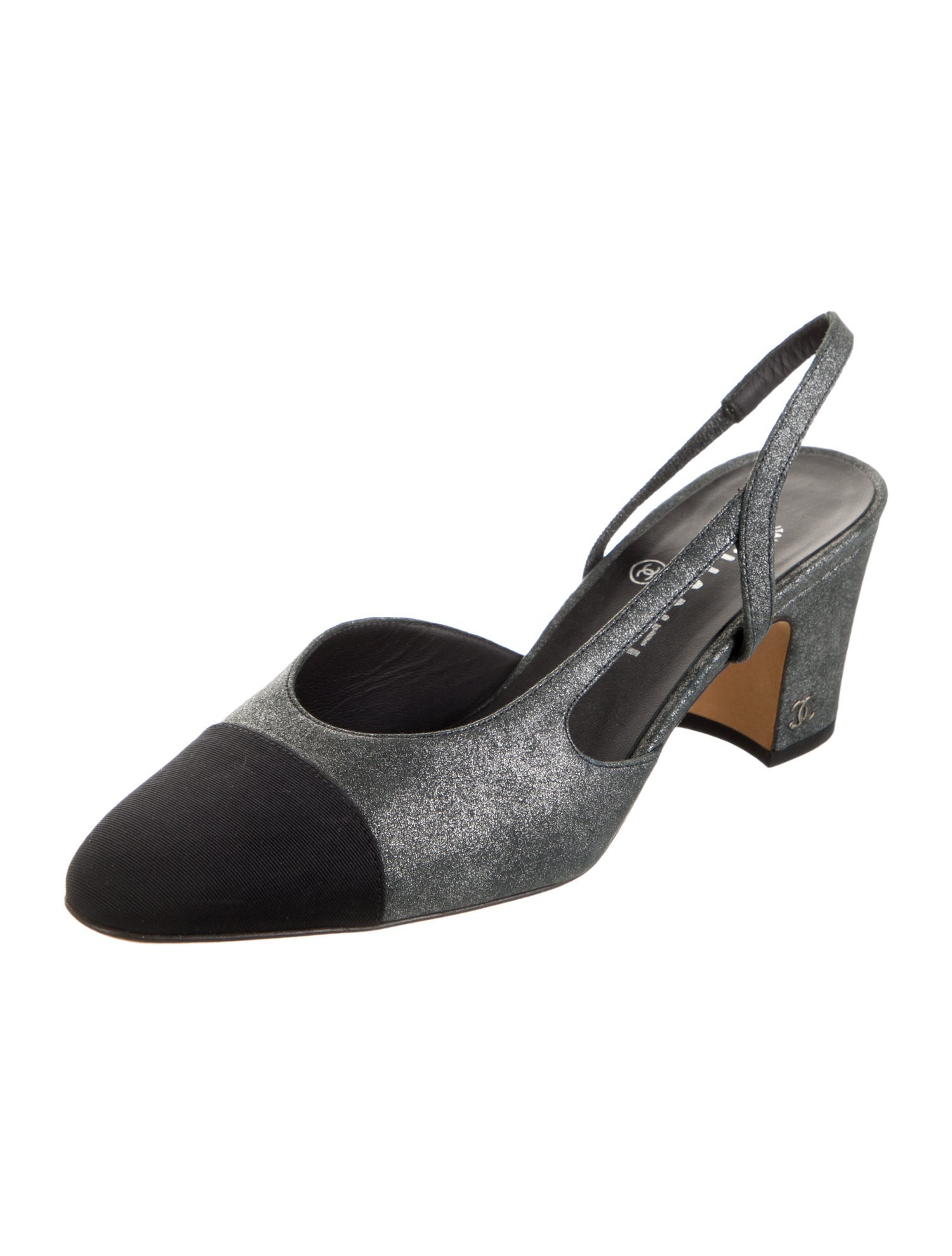 Chanel Interlocking CC Logo Leather Slingback Pumps