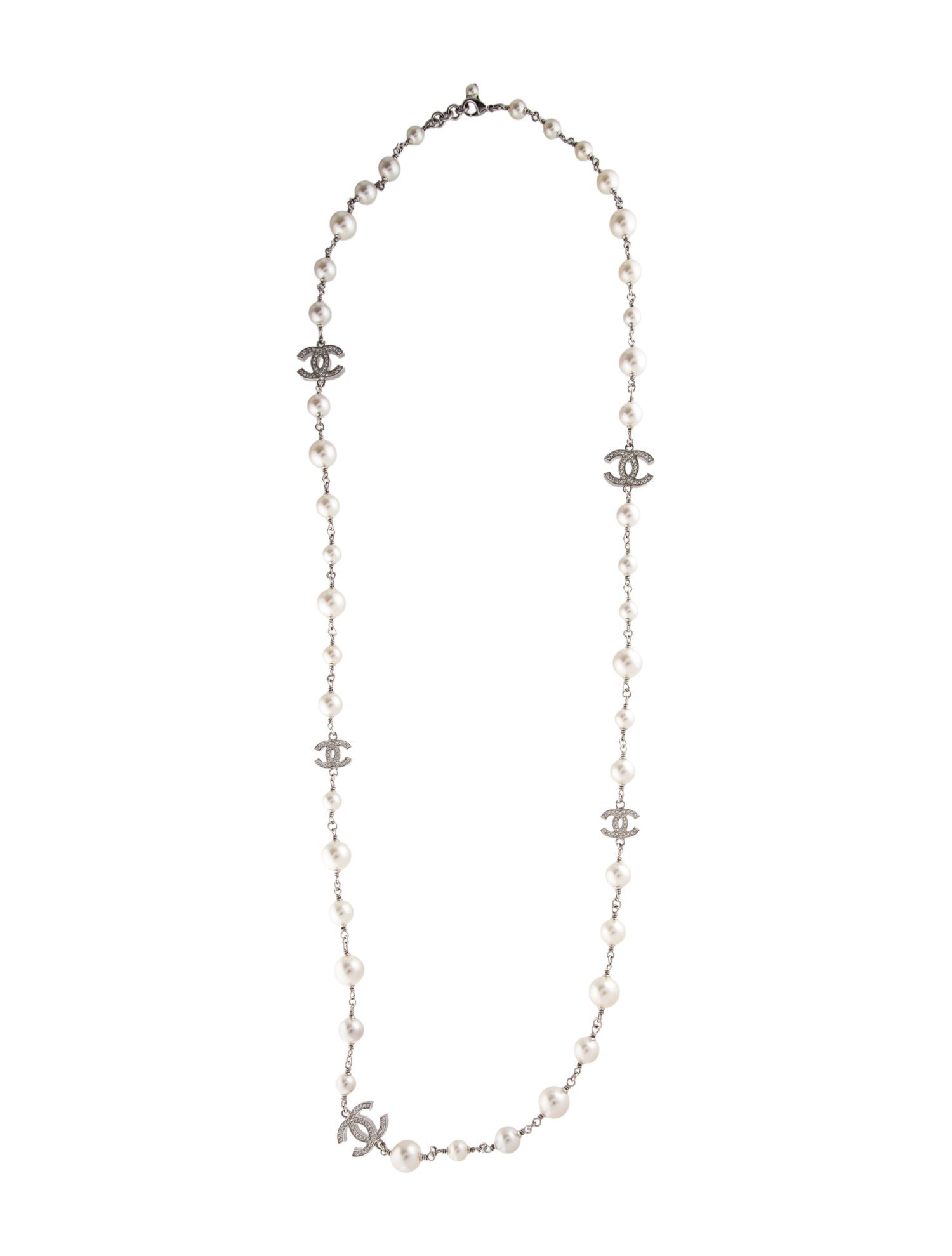 Chanel Faux Pearl & Strass CC Station Necklace