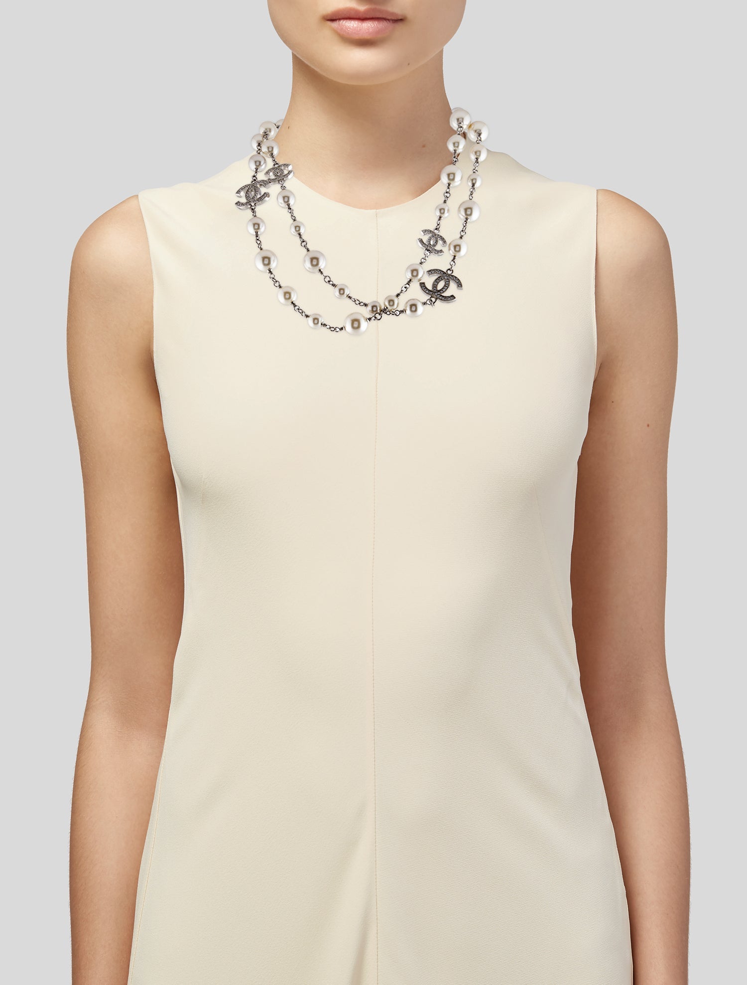 Chanel Faux Pearl & Strass CC Station Necklace