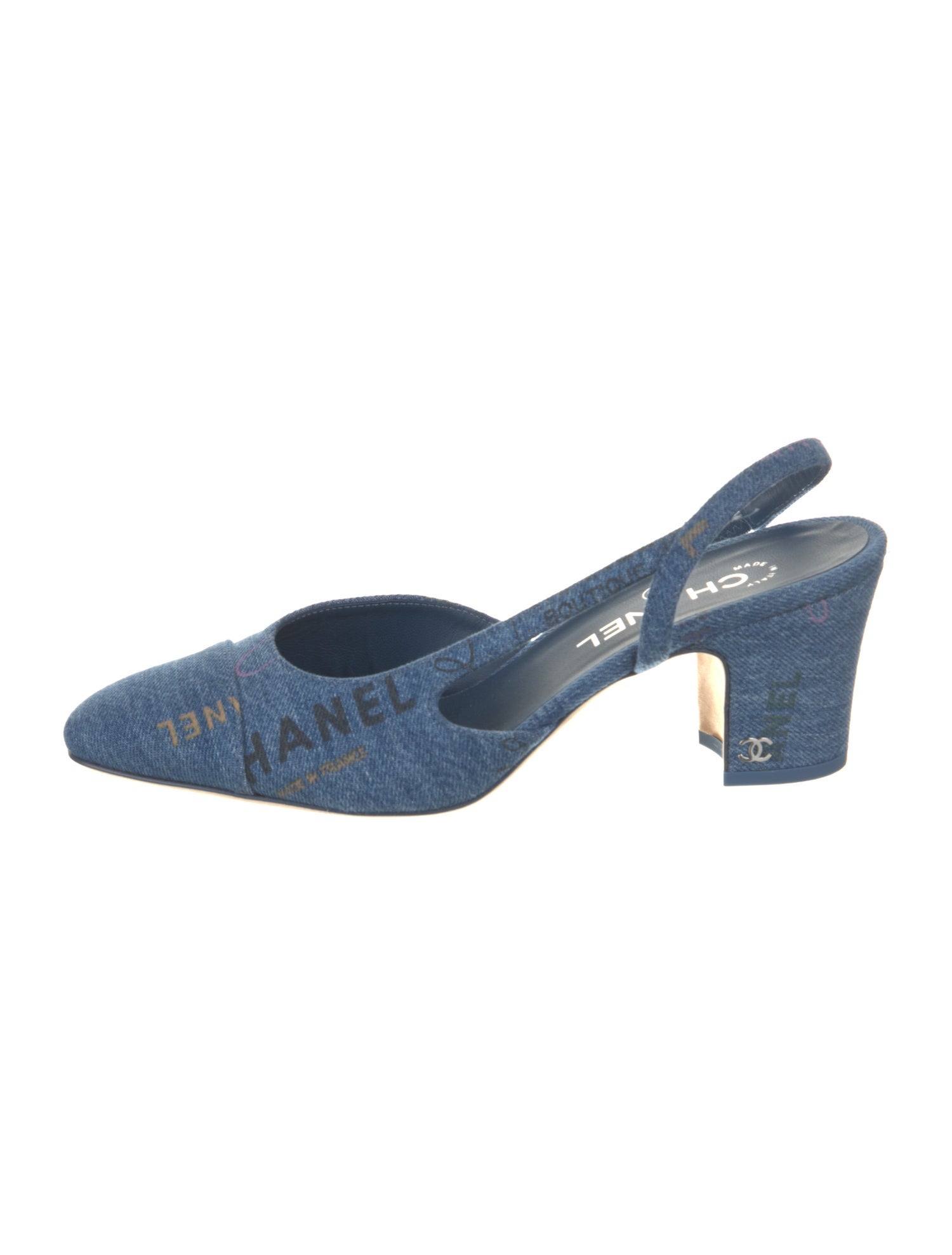 Chanel Interlocking CC Logo Denim Slingback Pumps
