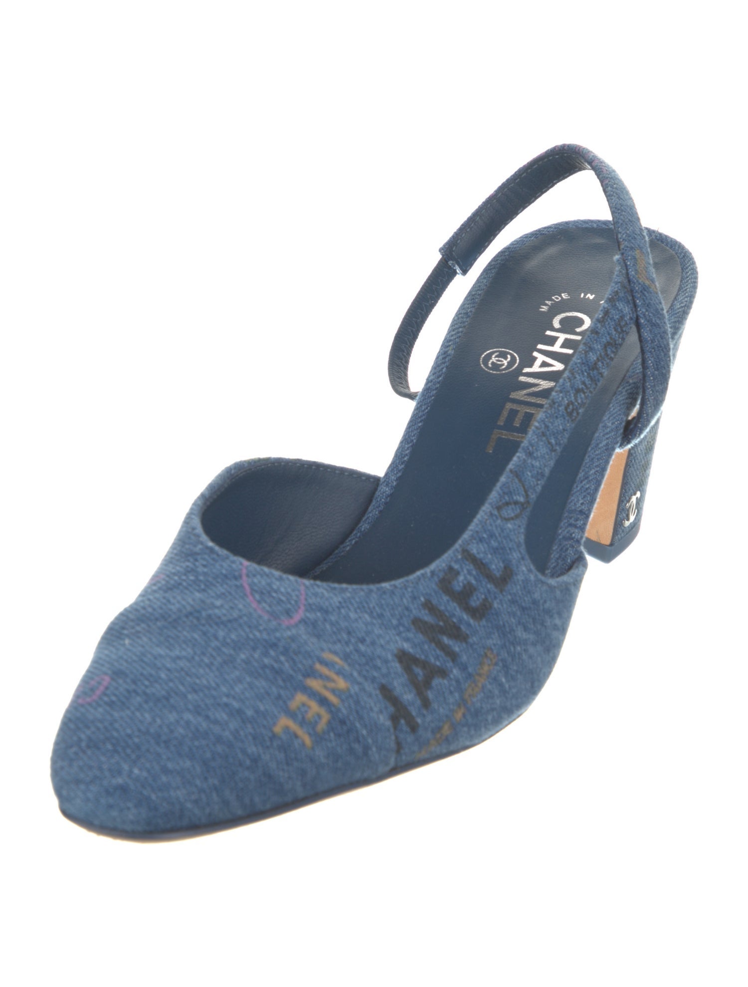 Chanel Interlocking CC Logo Denim Slingback Pumps