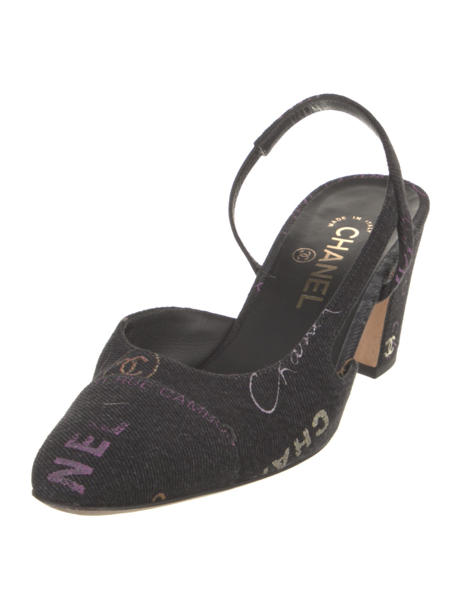 Chanel Interlocking CC Logo Denim Slingback Pumps