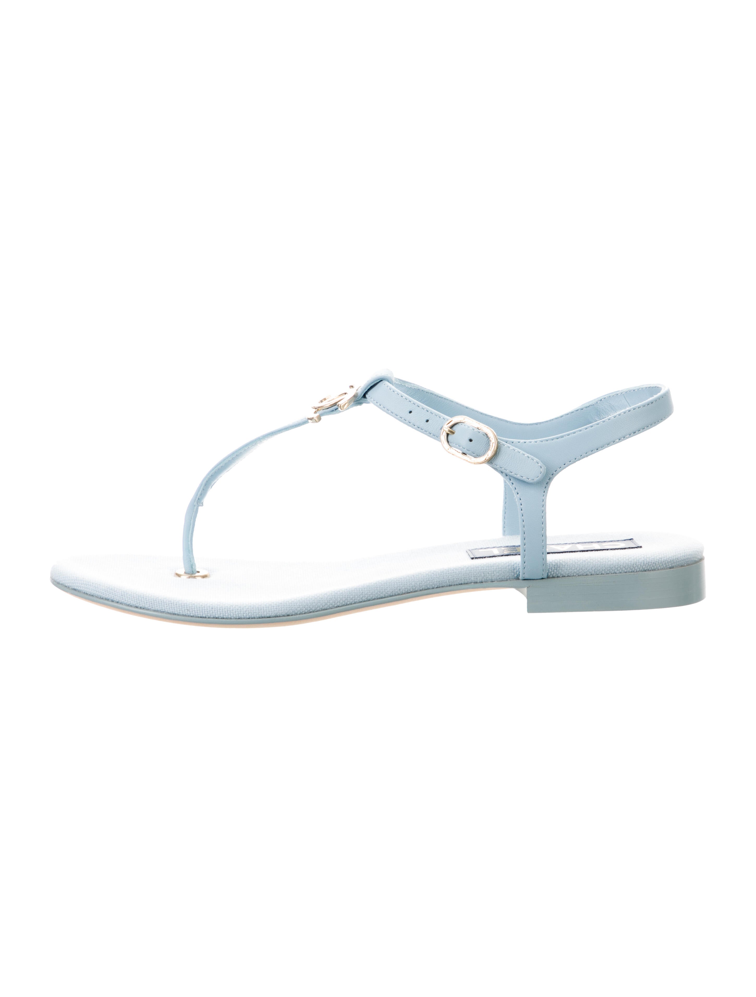 Chanel 2023 Interlocking CC Logo T-Strap Sandals w/ Tags