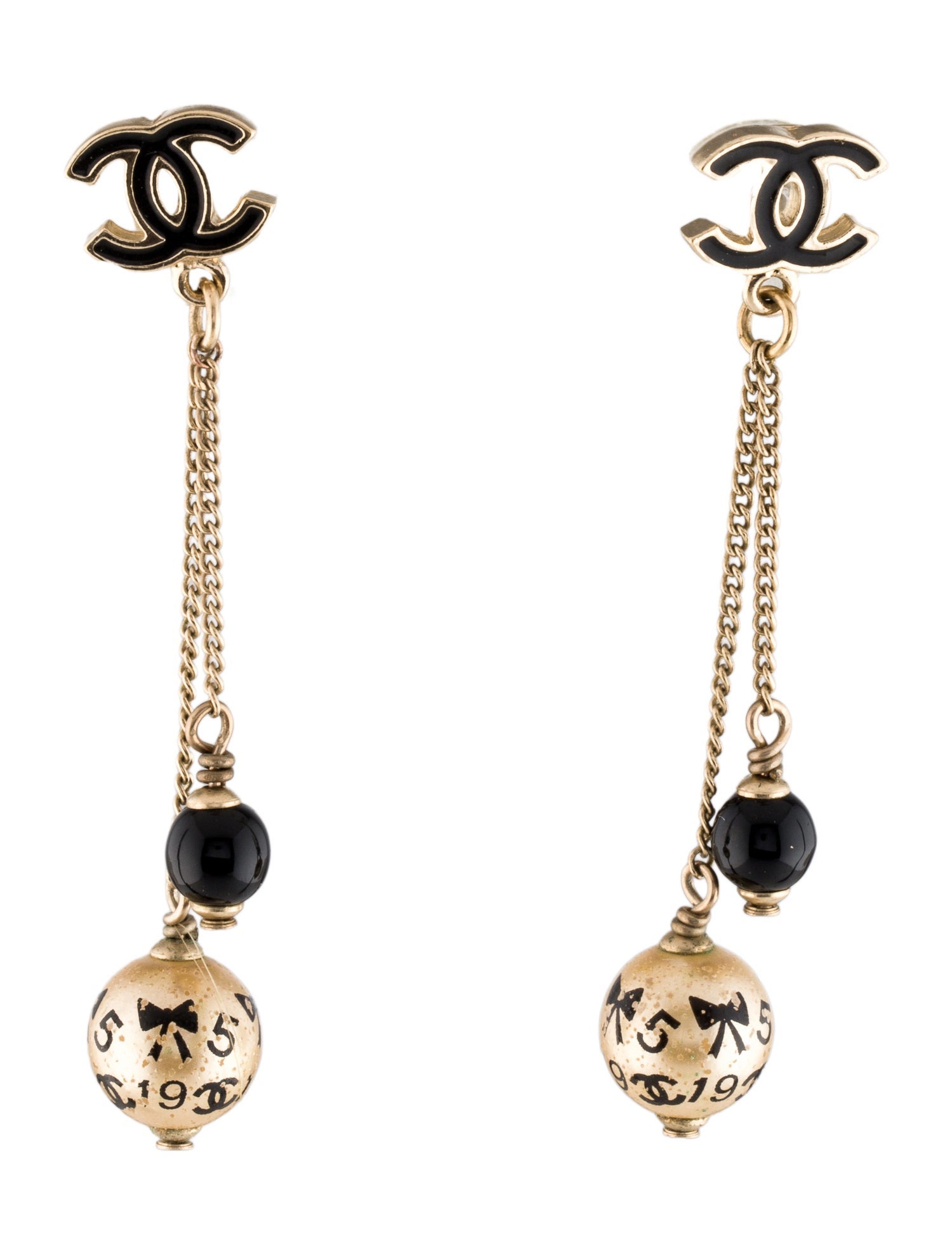 Chanel Faux Pearl & Enamel CC Drop Earrings