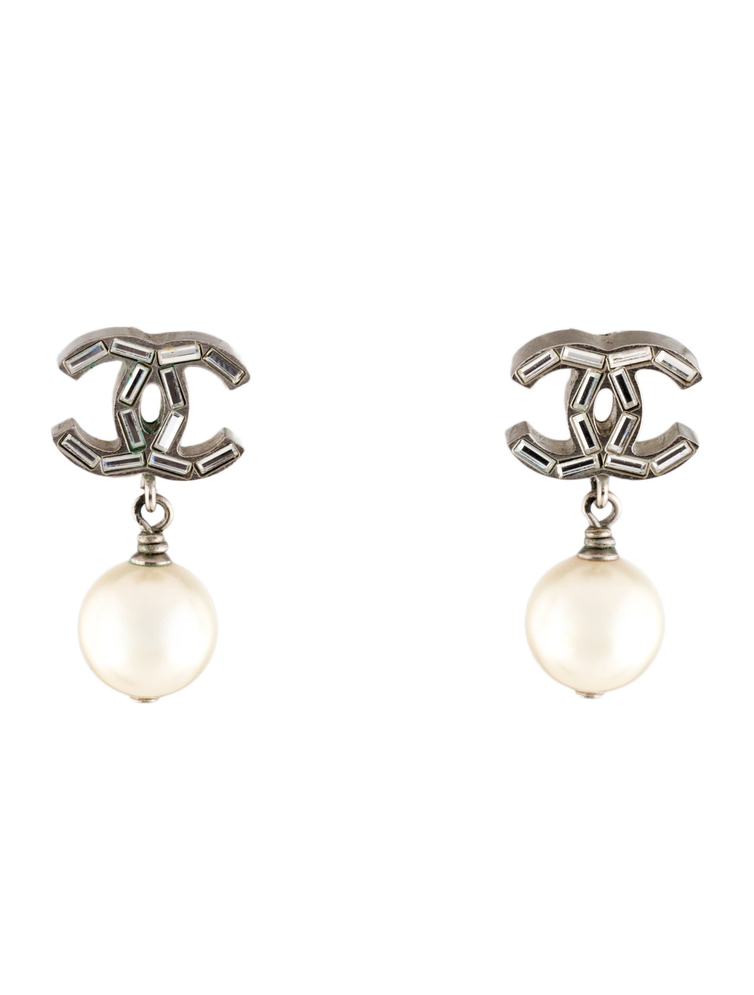 Chanel Faux Pearl & Strass CC Drop Earrings