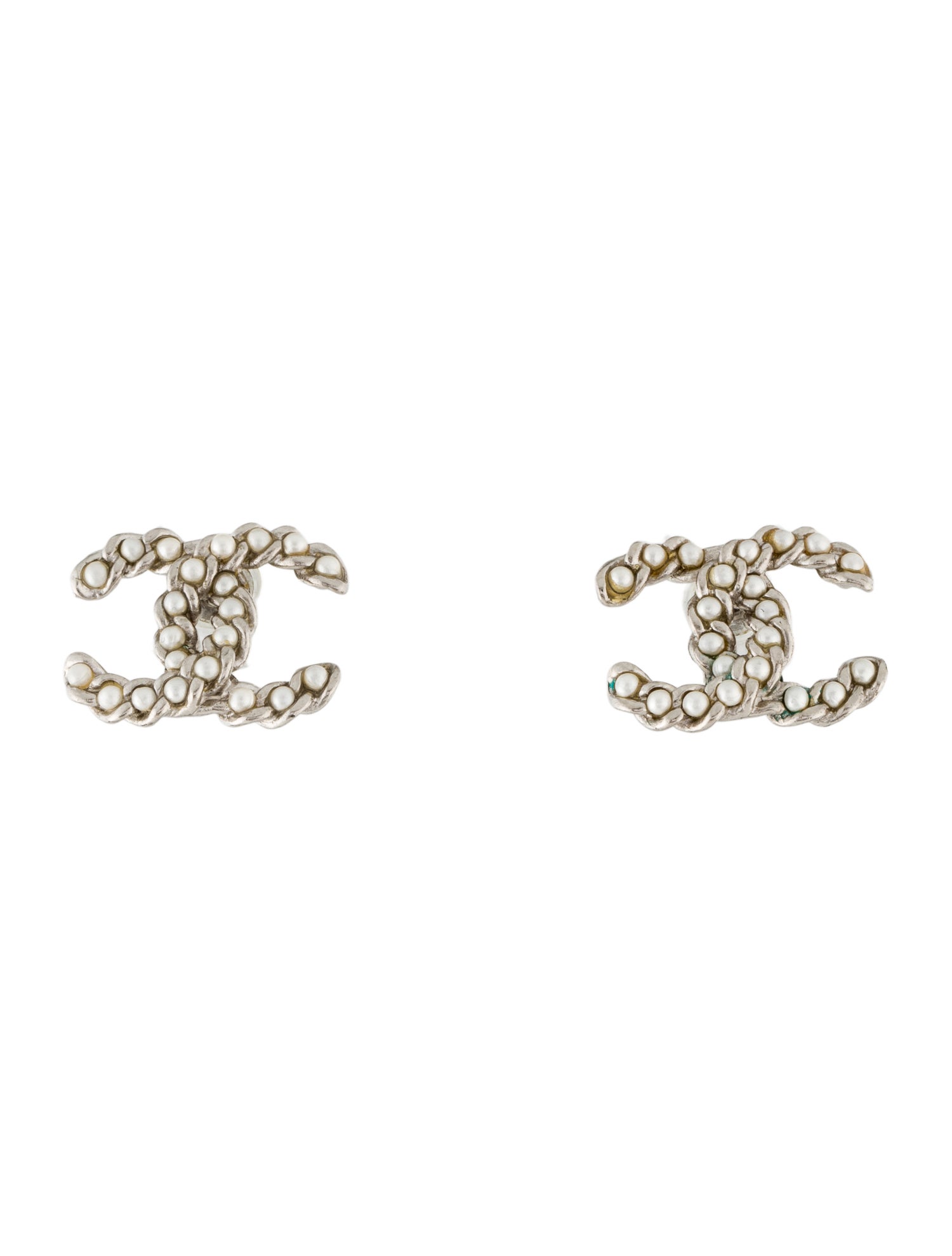 Chanel Faux Pearl CC Stud Earrings